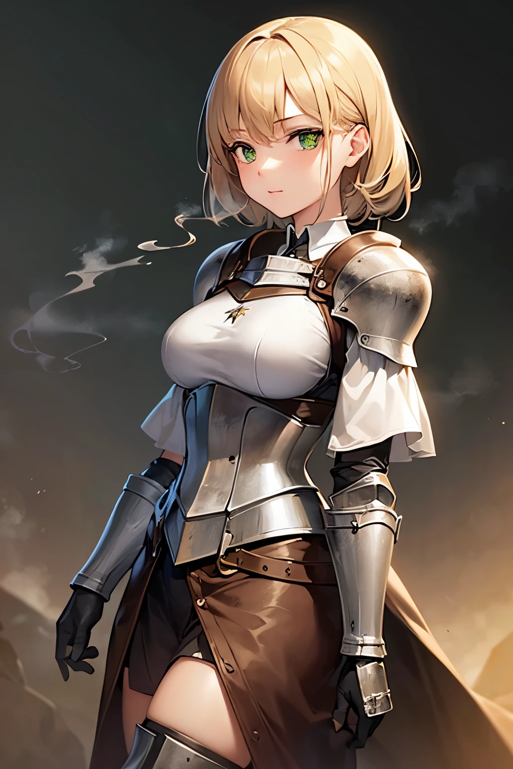 1girl, fantasy background, fantasy character, (((steam punk))), ((blonde hair)), ((green eyes)), (((knight)))