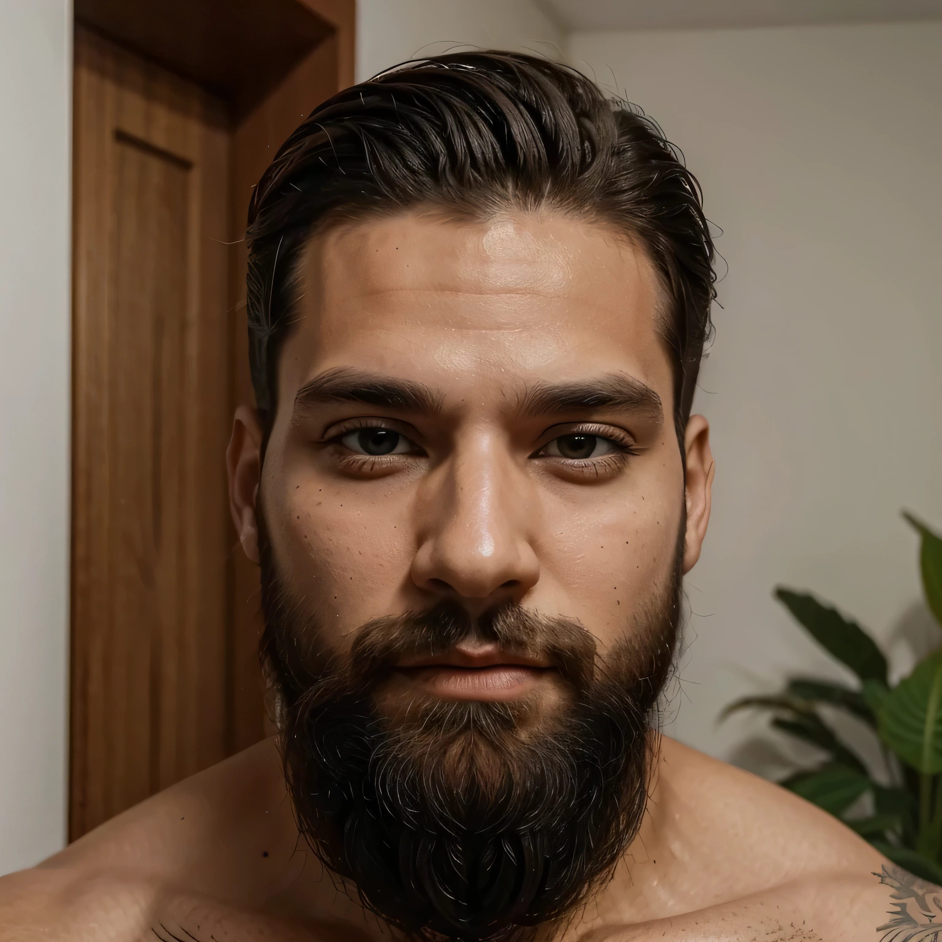 Homem loiro, olhos azuis, 1,90 cm de altura, cabelo loiro, full beard and full lips 