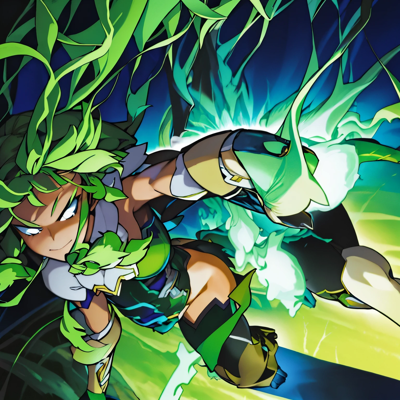 Horikoshi kouhei, boku no hero academia, masterpiece, highres, 1 woman who has a strikingly serene and ethereal presence, accentuated by her graceful demeanor and radiant smile. She stands at an average height with a slender, athletic build, reflecting her agility and physical prowess as a hero. Her long, flowing hair cascades down her back in waves of shimmering gold, reminiscent of sunlight filtering through the canopy of a dense forest. Her expressive eyes, the color of rich emerald green, exude warmth and kindness, instilling a sense of trust and reassurance in those who meet her gaze. Her features are delicate yet determined, embodying a perfect balance of strength and compassion.
Hero Costume: Her hero costume is a harmonious blend of functionality, elegance, and natural motifs, embodying her connection to the environment and her role as a guardian of nature. The costume consists of the following elements:
Forest Green Bodysuit: The bodysuit serves as the foundation of her costume, providing flexibility and ease of movement during combat situations. Crafted from lightweight, durable fabric, the bodysuit features a subtle texture resembling the intricate patterns found in tree bark, symbolizing Aurora's affinity for the natural world.
Vine-like Accents: Adorning the bodysuit are delicate vine-like patterns that wind their way around her arms, legs, and torso, enhancing the costume's organic aesthetic. These intricate accents glow softly in low light, imbuing her appearance with an otherworldly aura reminiscent of bioluminescent flora.
Leafy Cape: Draped gracefully over her shoulders is a flowing cape crafted from verdant green fabric, reminiscent of lush foliage. The cape billows behind her like the trailing branches of a weeping willow, adding a regal flair to her ensemble while symbolizing her commitment to protecting the natural world.
Floral Accessories: Adorning her costume are subtle floral accessories, including delicate blossom-shaped earrings and