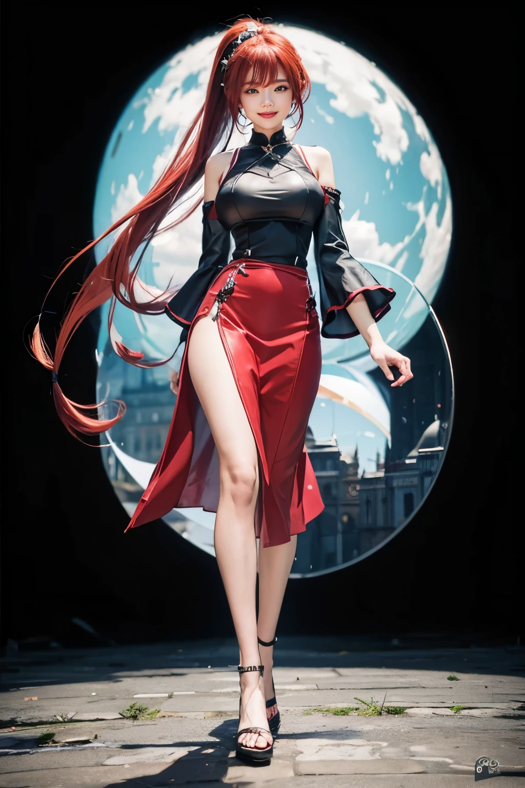 masterpiece, 4k, highresolution, highquality, smile, red hair