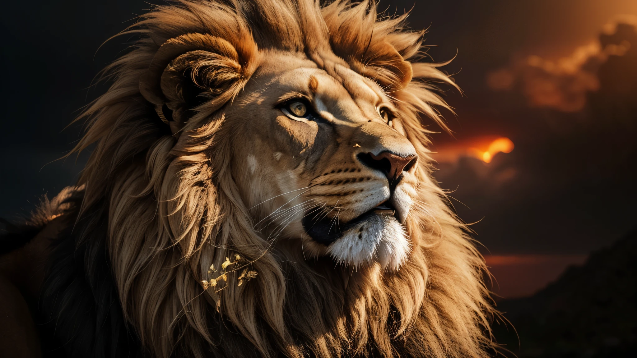 Lion, Divine Lion, naturais, Natureza, Natureza, Linda, Rendering, fotorrealista, UltraHigh definition, 4K, texturasdetalhadas, thunder, sombras detalhadas, cores detalhadas, por do sol, sol se pondo, Sunset, Natureza Linda, Grande Divino, por do sol, contraste detalhado, Contraste realista, high resolution, cores detalhadas, fogo, eletricidade, divina criatura, 8k, realista detalhado, 16k, 8k, High definition, contraste detalhado, Contraste realista, high resolution, cores detalhadas, fogo, eletricidade, divina criatura, 8k, realista detalhado, elegante, Rendering 4K, Texturasdetalhadas High definition, 