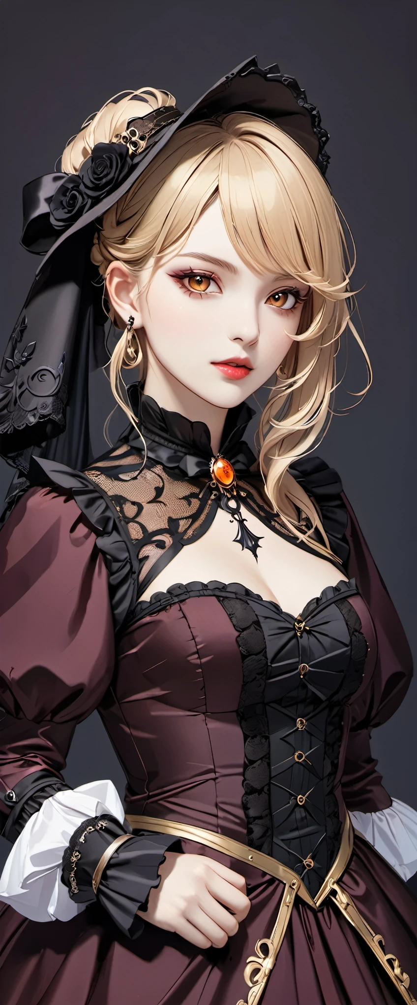 woman wearing dress and boots , baroque dress, wearing a detailed steampunk dress, elegant gothic princess, victorian gothic lolita fashion, historical baroque dress dark, black gothic lolita dress, fantasy style clothing, rococo dress, black rococo,  fantasy costume, wearing a gothic dress, romantic dress, gothic dress,blonde,,(((upper body portrait)))