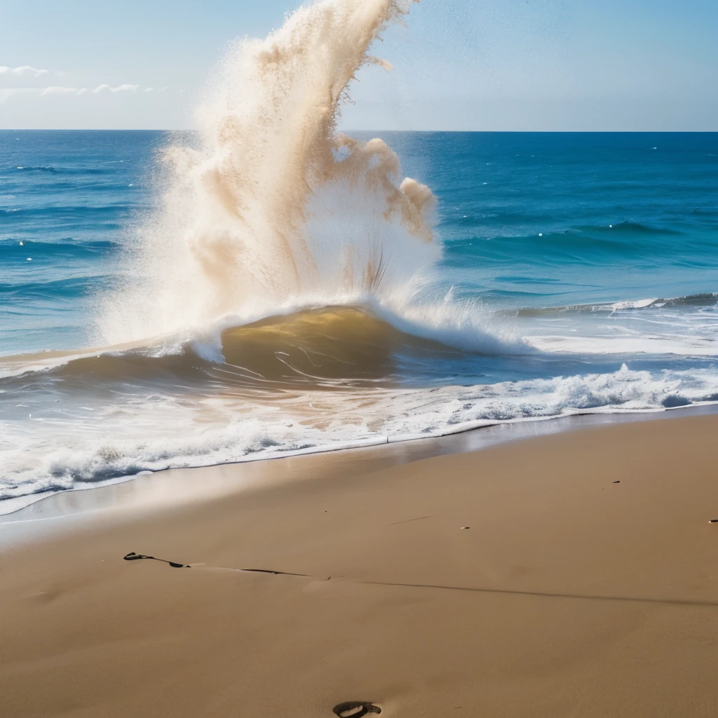 2 palm trees high waves sandy beach:Ocean(3:2) 4 tetrapods 1 teenager sandy beachに岩2つ