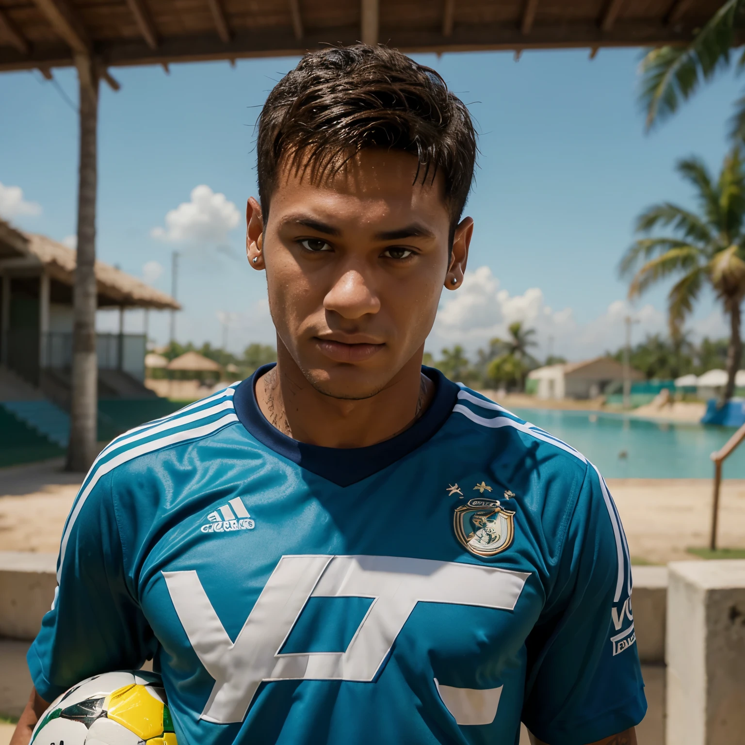 The logo of a Pixar film with the title " Davi Bastos x novo Neymar ". Coloque um menino com a camisa do Palmeiras e o outro com a camisa do real Madrid o Davi Bastos tem cabelo loiro