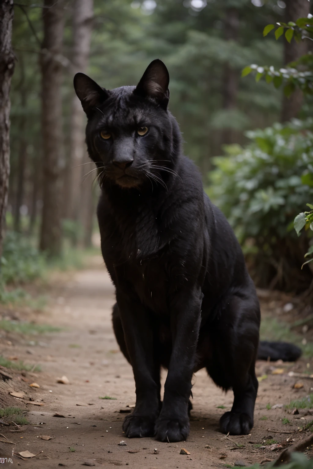 Pantera negra saltando num riacho para se alimentar fotografia com alta qualidade