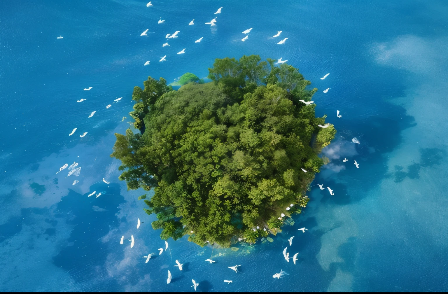 Ultra-detailed aerial photography,In the middle of the ocean,There are white birds flying around the tree, islands floating in the sky, 鼓舞人心的bird's eye view景观, drone photography, floating and flying island, flying island, islands floating in the sky, bird's eye view, Still from nature documentaries, flying island in the sky, bird's eye view头顶拍摄, bird's eye view俯视图
