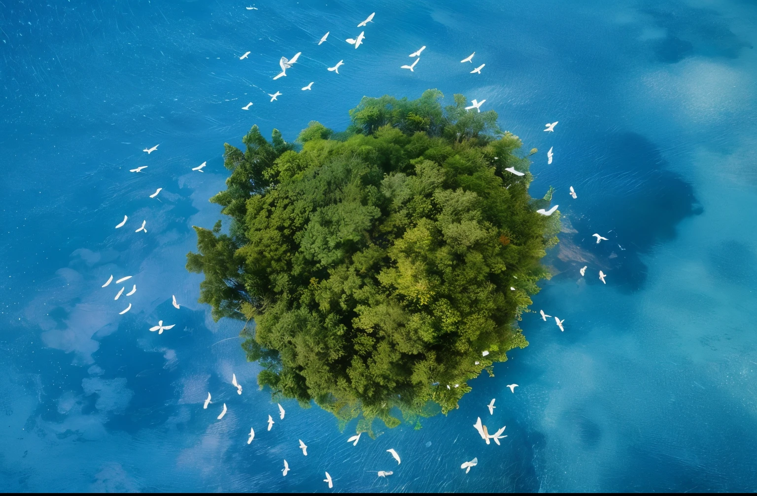 Ultra-detailed aerial photography,In the middle of the ocean,There are white birds flying around the tree, islands floating in the sky, 鼓舞人心的bird's eye view景观, drone photography, floating and flying island, flying island, islands floating in the sky, bird's eye view, Still from nature documentaries, flying island in the sky, bird's eye view头顶拍摄, bird's eye view俯视图