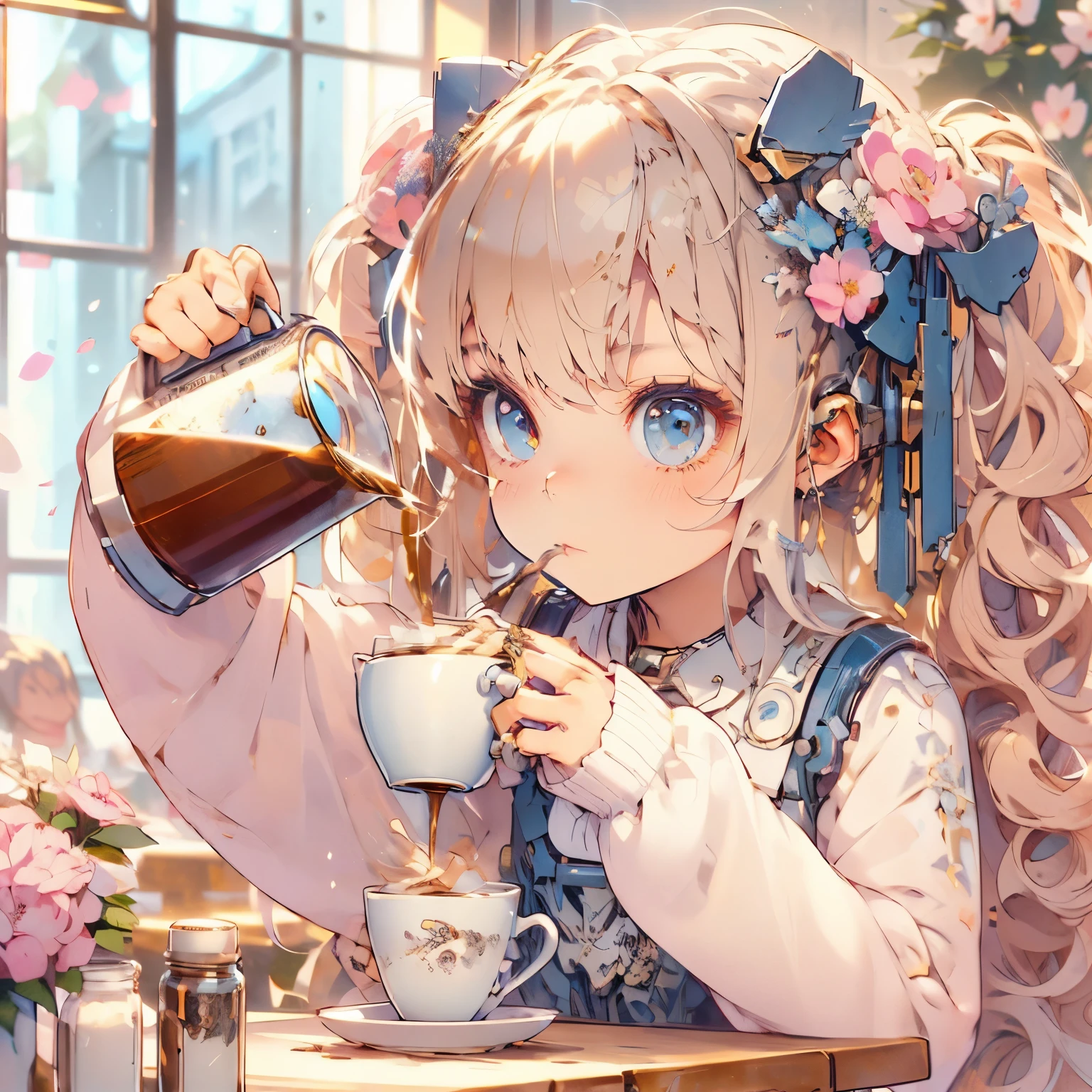 Anime girl pouring coffee out of her mouth, trending on artstation pixiv, mechanized valkyrie girl, anime fantasy illustration, mechanical aesthetics, Kushat Kents, mechanized soldier girl, anime fantasy artwork, anime mecha aesthetics, Gweizart Station pixiv, detailed anime character art, anime style 4k, anime illustration