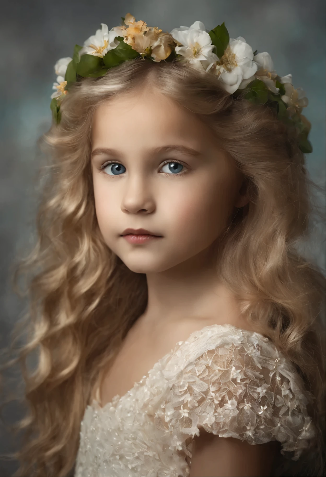 russe, Filles Enfants , fermer, Photo studio white bust on unlimited background, Portrait , Longs cheveux blonds et arc
