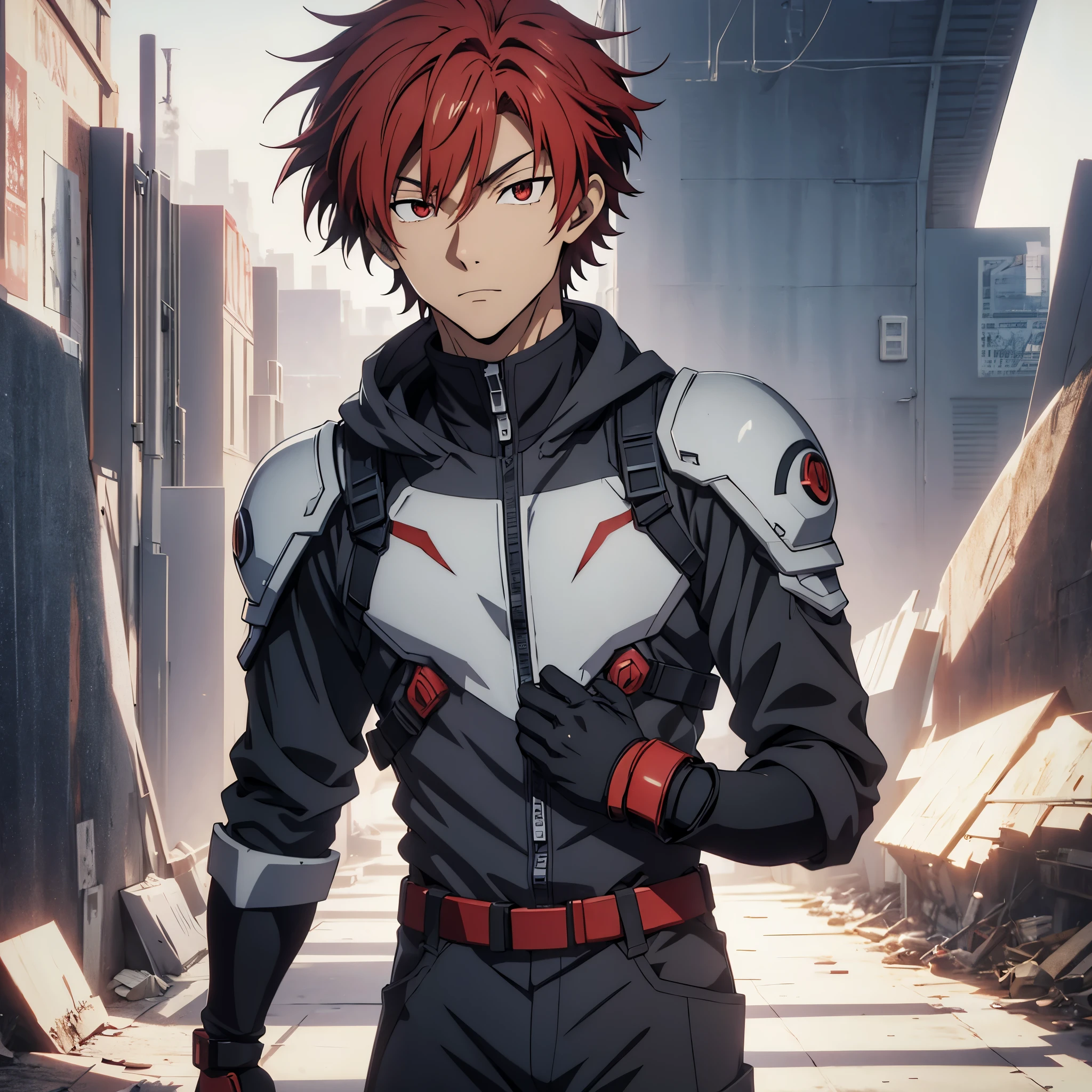 
1 male, solo, red hair , , anime character wearing combat suit, kaworu nagisa, anime handsome man, male anime character, tall anime guy with red eyes, hajime yatate, anime, fubuki, action anime pose, yukito kishiro, young anime man, official art, makoto kano, male anime style, masterpiece, rtx, ray tracing, highly detailed, best quality, official art