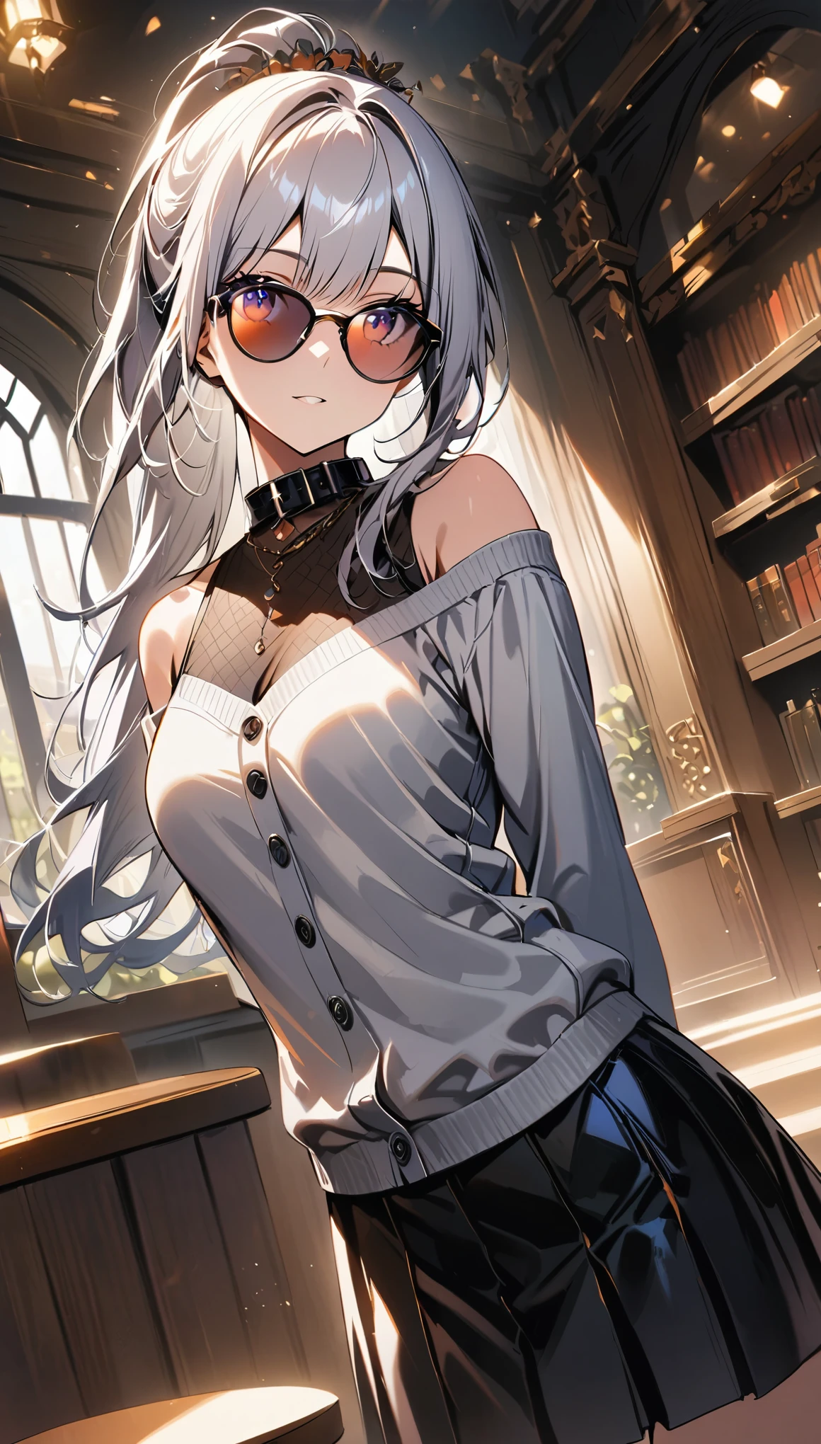 16K Ultra High Definition
Super detailed
Masterpiece Full Color
Shiny detailed hair
Beautiful human woman with long gray hair
Super big breasts beautiful breasts、Beautiful armpits、Super big ass
Sexy little underwear with black and white cow print
Cow ears and cow small horns
Shiny skin
Red cheeks
Moist eyes and embarrassed expression
Wearing glasses
Leaning against the bookshelf、tongue、Seduce with a bewitching smile
The background is the library