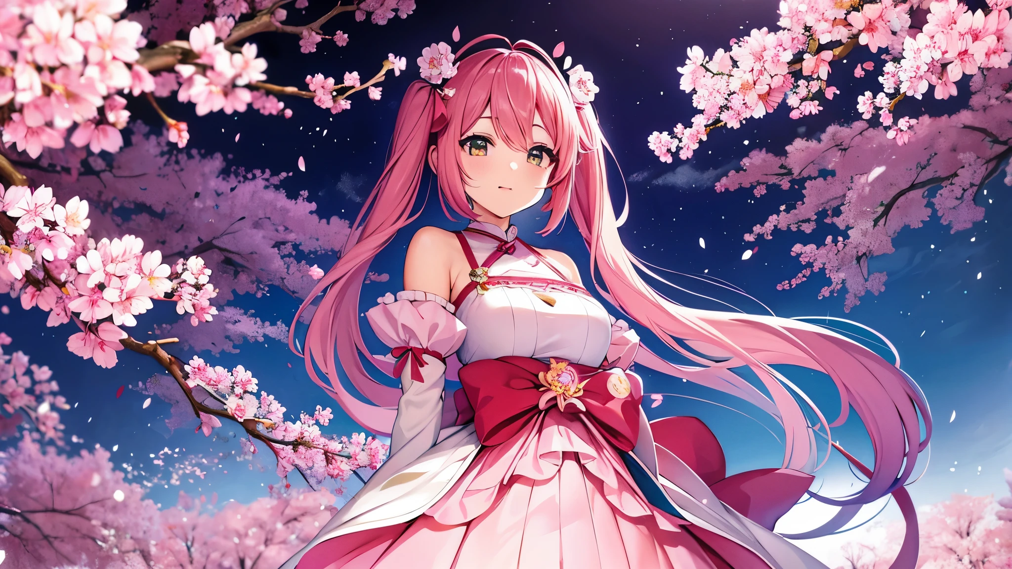 cherry blossom park、anime characters、Sakura Miku、Looking at the cherry blossom tree