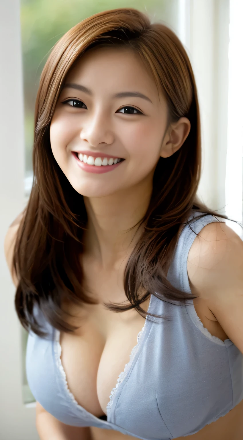 masterpiece,best quality,(Japanese ),((Beautiful girl)),cleavage,room,(perfect body beauty:1.2),(shy smile),beautiful teeth,