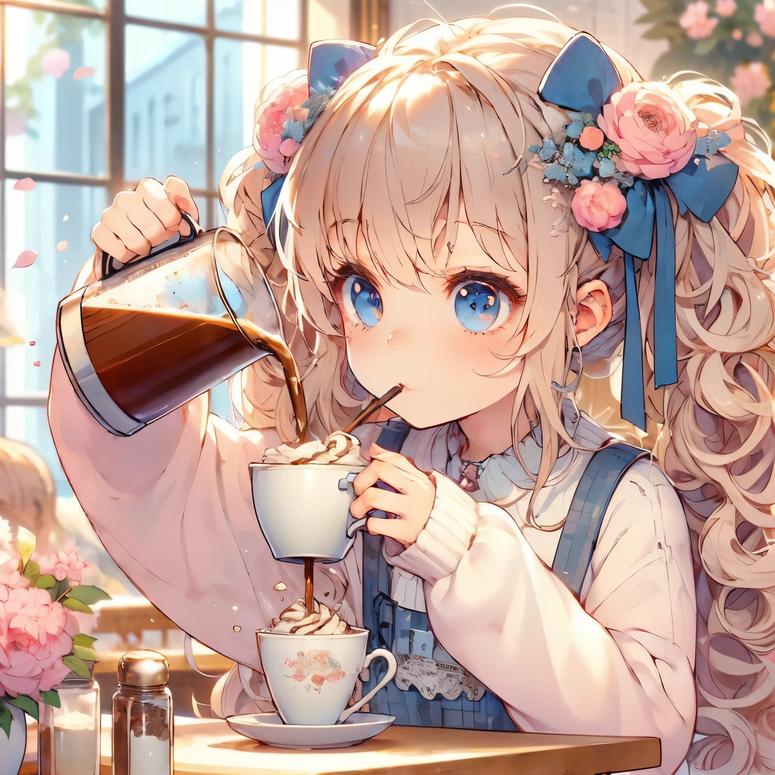 Anime girl pouring coffee out of her mouth, trending on artstation pixiv, mechanized valkyrie girl, anime fantasy illustration, mechanical aesthetics, Kushat Kents, mechanized soldier girl, anime fantasy artwork, anime mecha aesthetics, Gweizart Station pixiv, detailed anime character art, anime style 4k, anime illustration
