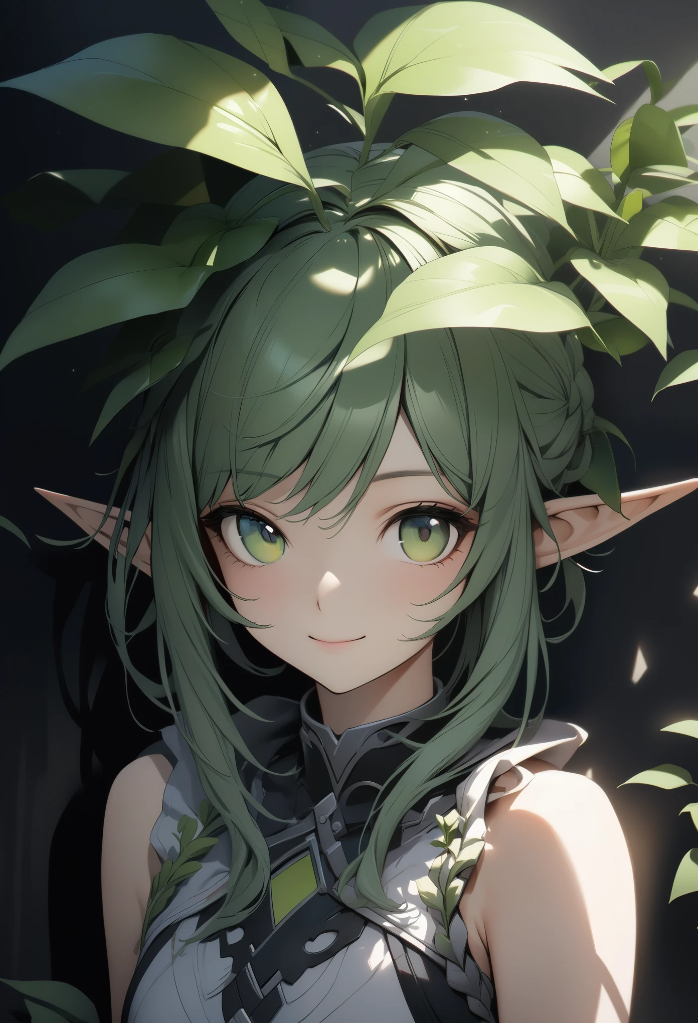 super detailed elf, girl, Portrait, Upper body, smile, bailong plant girl, BREAK High quality rendering, disorganized, Ultra realistic shadows, 8K