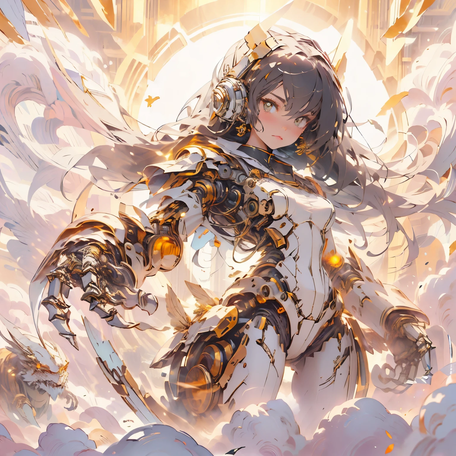 Good morning punch anime girl, trending on artstation pixiv, mechanized valkyrie girl, anime fantasy illustration, mechanical aesthetics, Kushat Kents, mechanized soldier girl, anime fantasy artwork, anime mecha aesthetics, Gweizart Station pixiv, detailed anime character art, anime style 4k, anime illustration