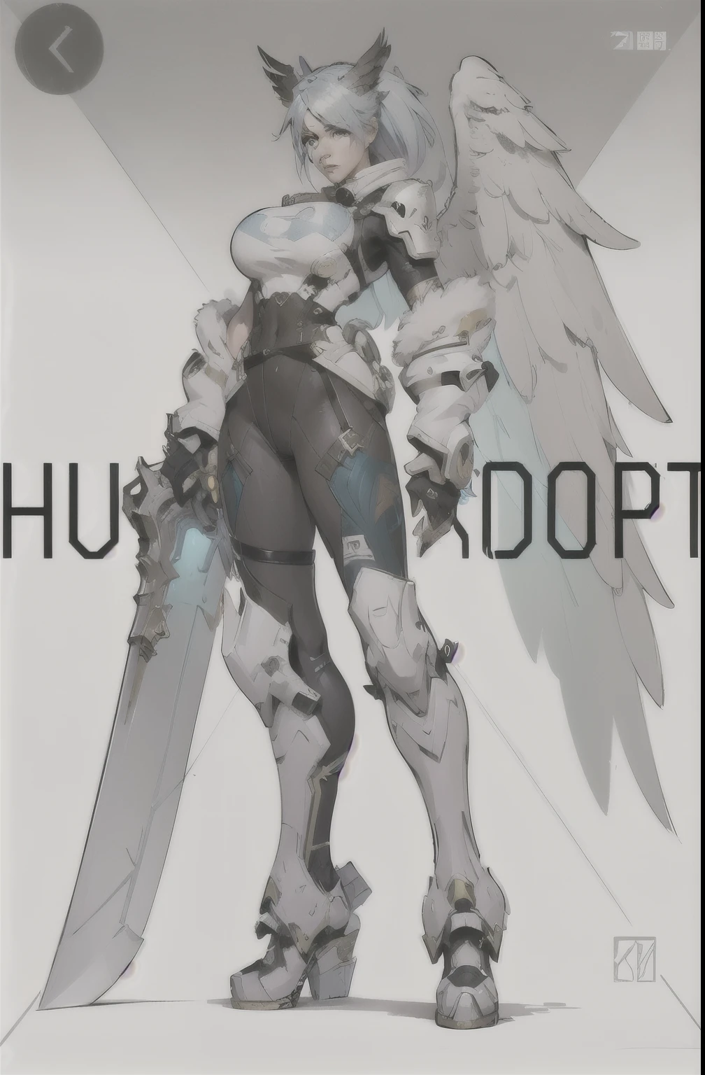 Realistic photograph character with wings and a sword, character adoptable, humanized, full body adoptable, humachine humanized experiment, from overwatch, official character art, overwatch character concept art, fullbody commission for, cushart krenz key art feminine, guweiz, inspired by Krenz Cushart, overwatch character, overwatch inspired