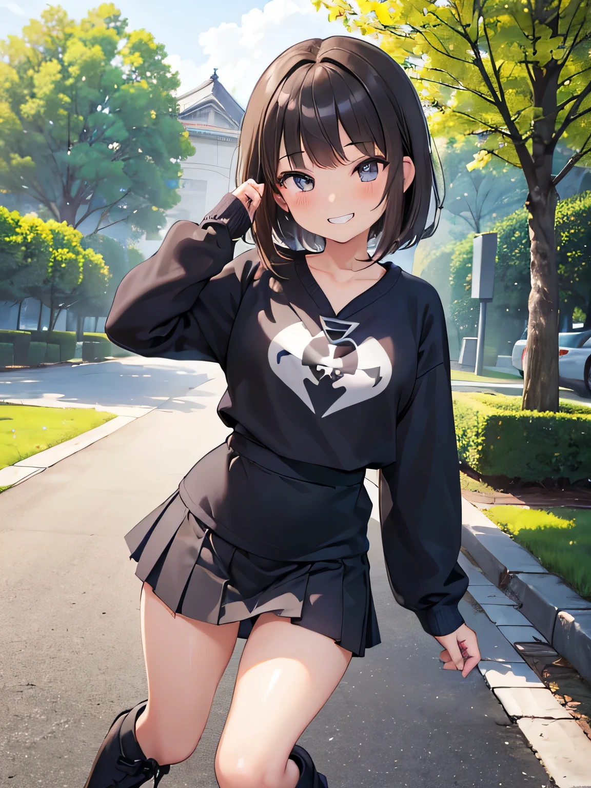 (masterpiece, highest quality, High resolution, realistic pictures, realistic skin:1.1),
(short brown hair:1.5)
(she is lifting up her skirt:1.5),
(fully exposed panties: 1.5),
(stand with both feet on the ground:1.5)
(Navy sweatshirt:1.8),
(gray flared mini skirt:1.8),
(black, beautiful boots below the knee:1.8),
(Wear boots of the same shape and length on both feet:1.8),
(white satin shiny panties:1.5),
(provocative, grinning expression:1.5),
1 Japanese girl, alone, Full-bodied Esbian, beautiful eyes, shining eyes, Location: park lawn, NSFW