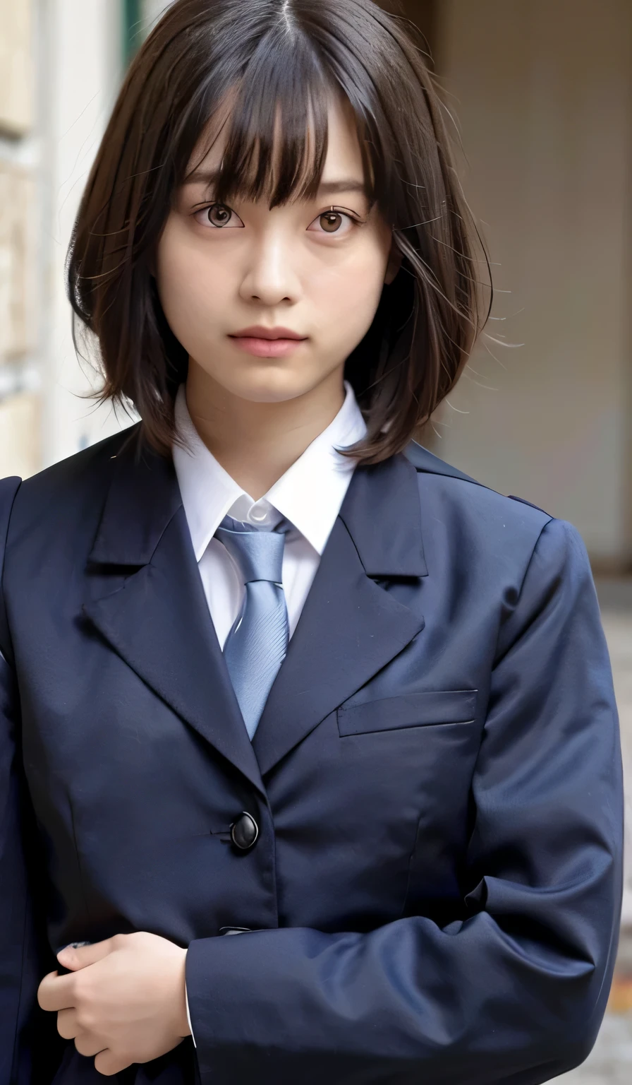 (flat chest:1.3), straight hair, 1 girl, beautiful, cute, professional lighting, highest quality, well-groomed face,beautiful woman, (school uniform:1.5), beautiful, (short hair:1.3)
