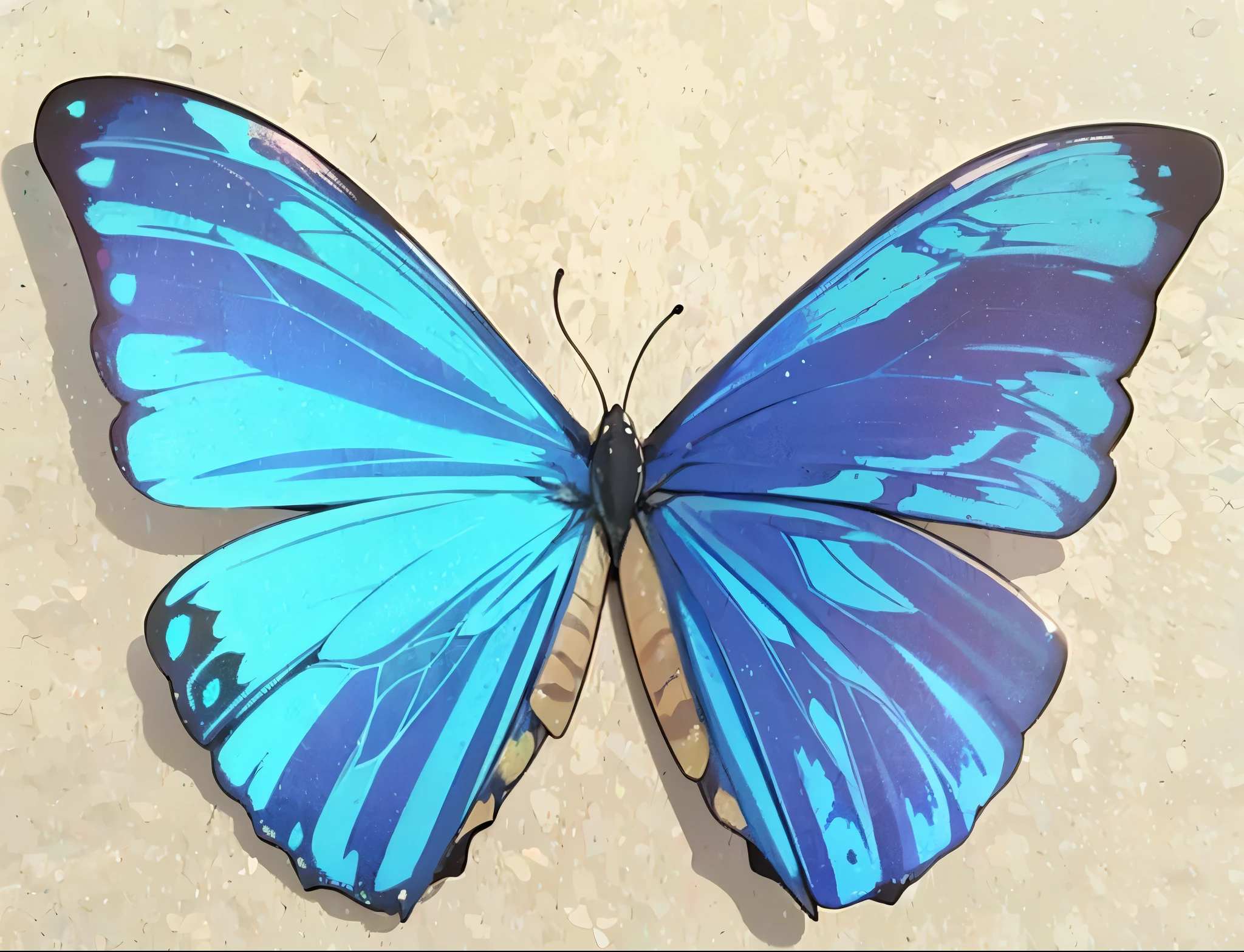sticker, minimal, flat colours, simple lines, aurora morpho butterfly, blue iridescent butterfly, frontal, logo, sticker, blue, indigo, white background, no background