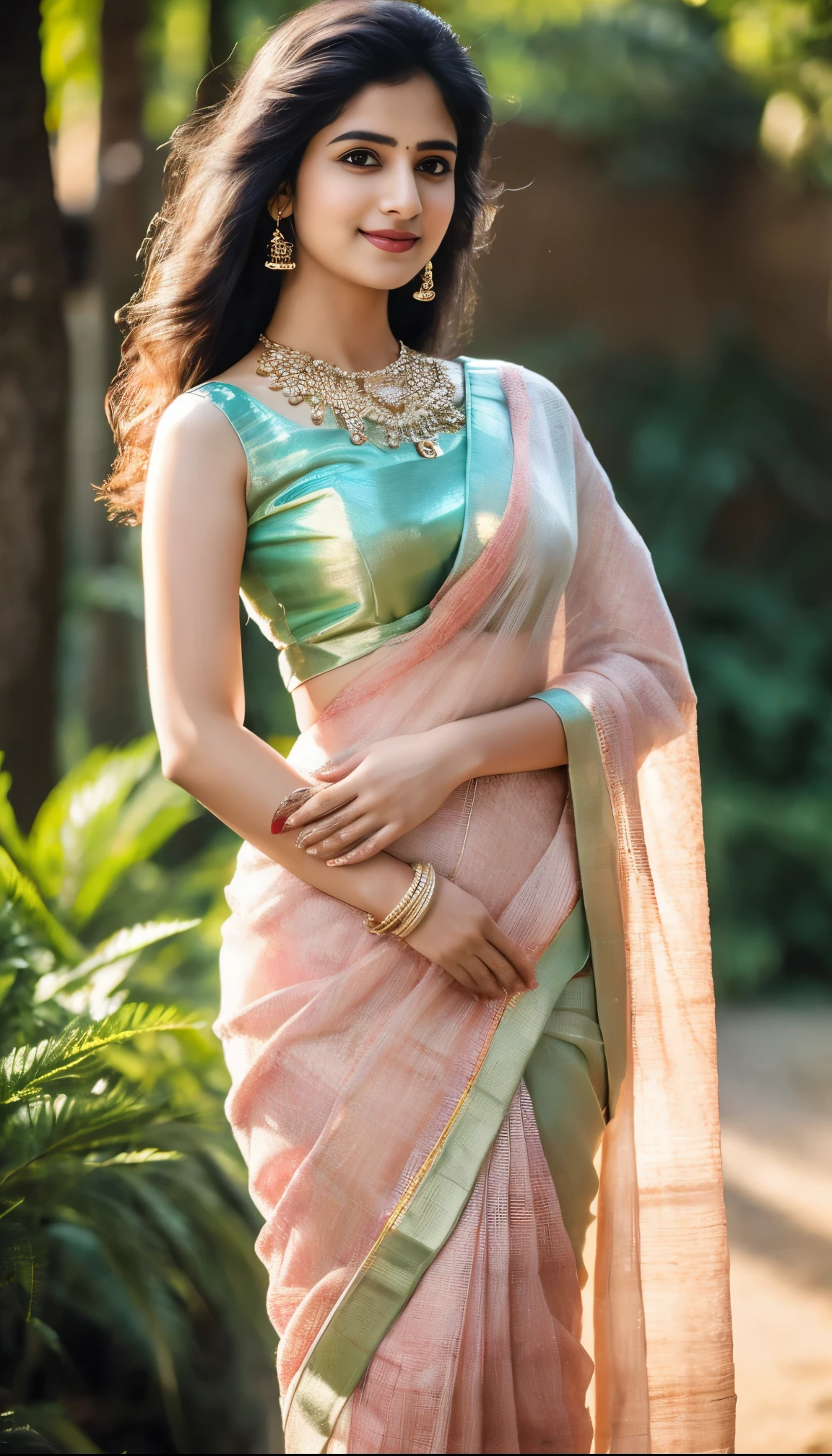 (photorealistic), beautiful lighting, best quality, realistic, full body portrait, real picture, in saree, cute Indian Woman, 25 yo, narrow face, pale skin, tall, Fujifilm XT3, outdoors, bright day, Beautiful lighting, RAW photo, 8k uhd, film grain, ((bokeh))(photorealistic), beautiful lighting, best quality, realistic smile, full body portrait, real picture, in saree, cute Indian Woman, 25 yo, narrow face, pale skin, tall, Fujifilm XT3, outdoors, bright day, Beautiful lighting, RAW photo, 8k uhd, film grain, ((bokeh))