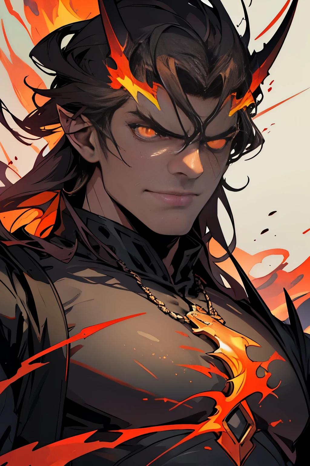 (demon lord),(super detailed),(detailed face),(perfect eye),(flames all around),(frightening figure),(figure of royalty),(in a posture of superiority looking from below),(look of hatred)