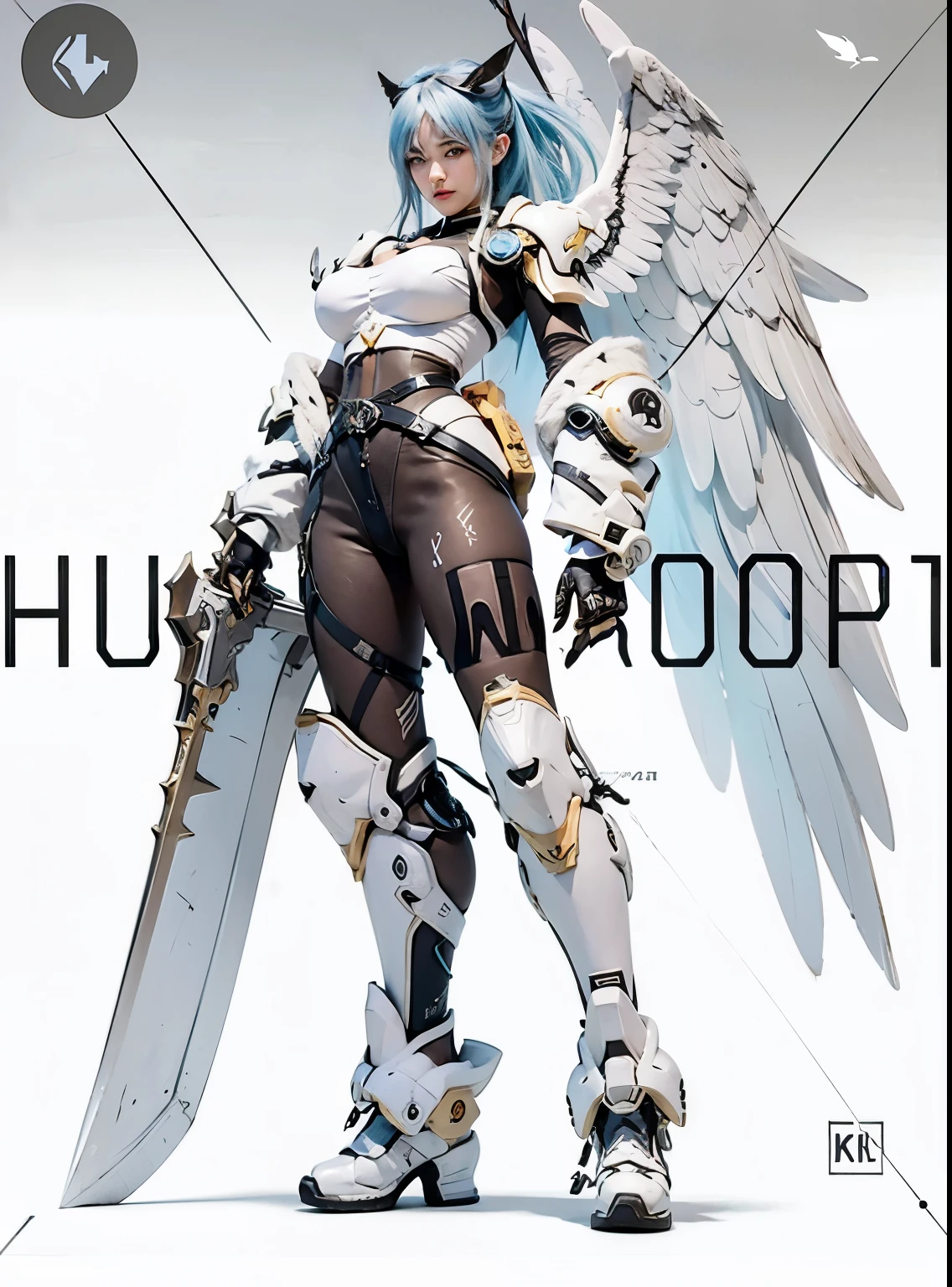 Realistic photograph character with wings and a sword, character adoptable, humanized, full body adoptable, humachine humanized experiment, from overwatch, official character art, overwatch character concept art, fullbody commission for, cushart krenz key art feminine, guweiz, inspired by Krenz Cushart, overwatch character, overwatch inspired