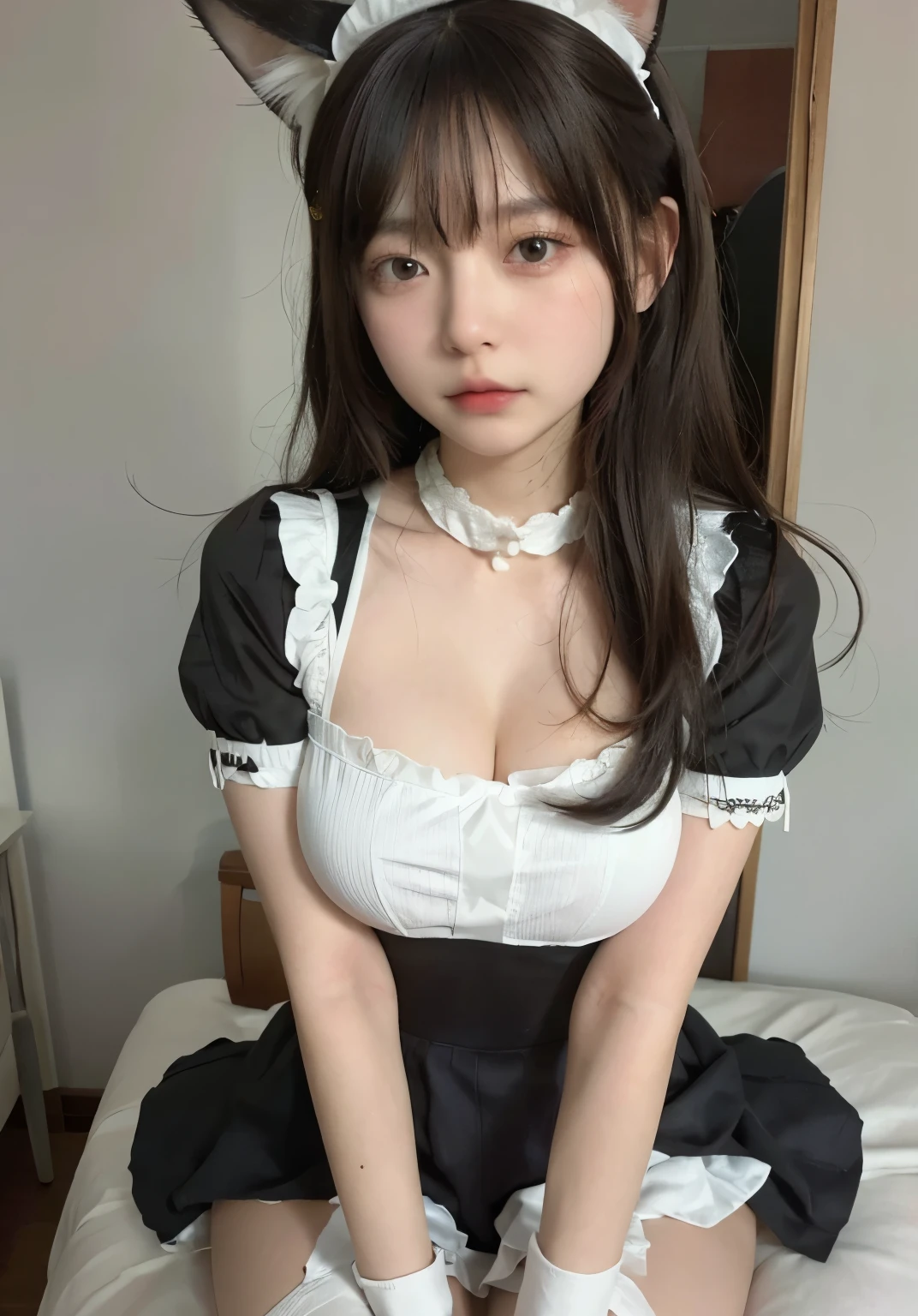 big deal ,丰满的cat ears,,livestock,Thigh width,Lopp,,白色maid outfit,japanese lady,lovely maid,cat ears的女人,harness,Kangjie,realistically,emphasize,top quality,masterpiece,1 girl 1 girl,curls,Pale complexion,cat ears,cat eyeball,thick eyebrows,thick lips,There is a scar on the right eye,freckle,,small waist,Thigh width,thigh gap,,maid outfit,,,big dealboobediuml breasts,Legs sweat,,,best quality,masterpiece,ultra high resolution,(Fidelity:1 girl.4 pieces),original photo,1 a girl a girl,Mature,,Light,moody,Innocent