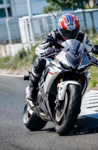 cbr1000rr-r running down the street,full body shot, angle from below