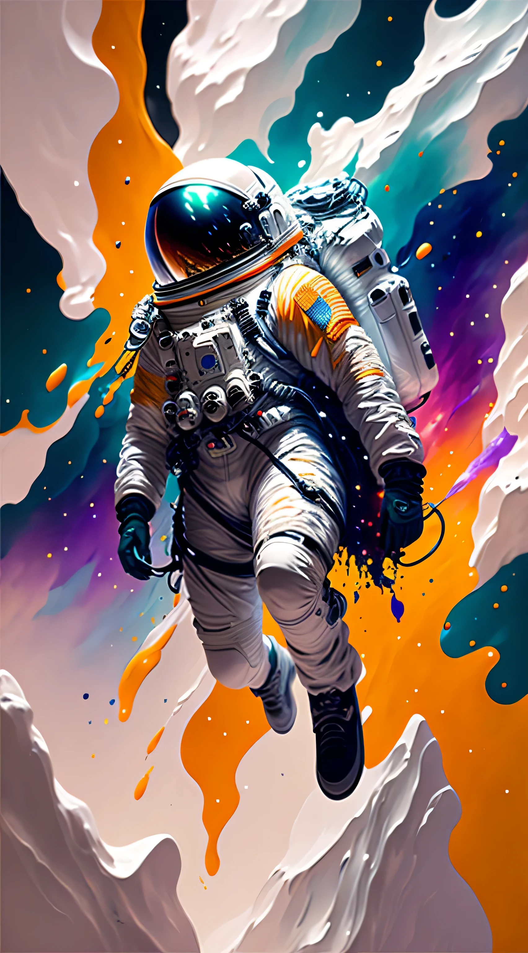 astronaut, climbing the asteroid, character render, ultra high quality model, ethereal background, abstract beauty, explosive volumetric, oil painting, heavy strokes, paint dripping