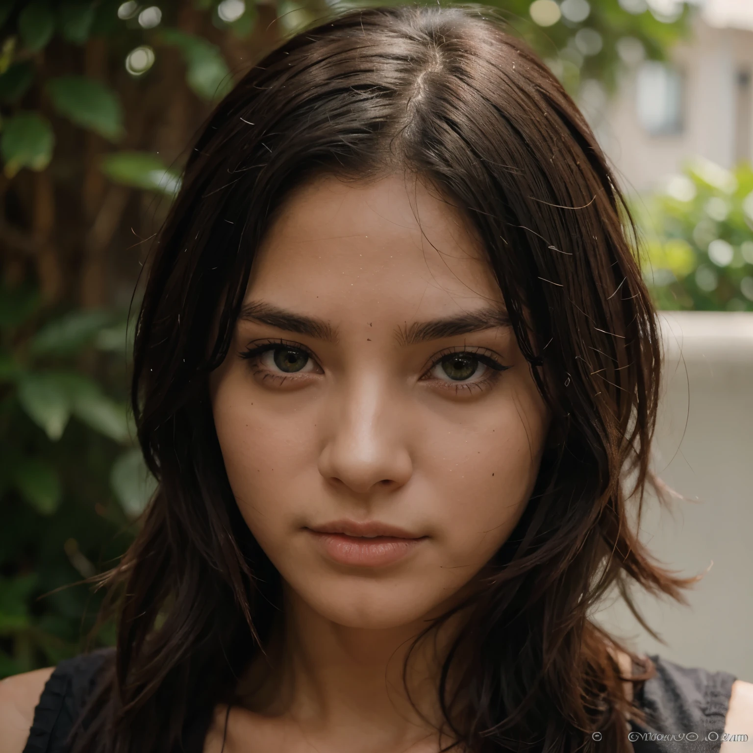 Personaje de anime con pelo ????? ondulado, ojos grandes color verde, con ojeras rojas debajo de sus ojos y un sonrojo en las mejillas y labios rojos