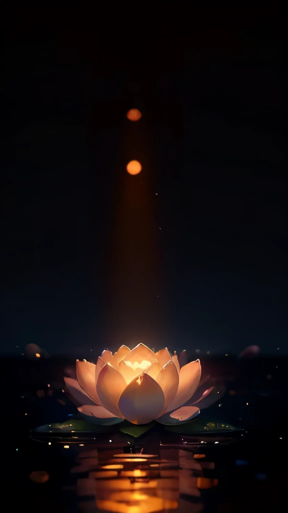 Picture a breathtaking scene of a serene lake, shimmering under the first light of dawn. The lake is surrounded by lush greenery, with tall trees reflecting in the crystal-clear water. In the center of the lake, there floats a luminous object, radiating an ethereal glow. It appears to be a lotus flower, but with a touch of magic, as if infused with the energy of the universe. The petals of the flower are a radiant gold, emitting a soft, warm light. As the sun rises higher, the petals open wider, revealing their intricate details, each one bearing a tiny, twinkling star. The luminous