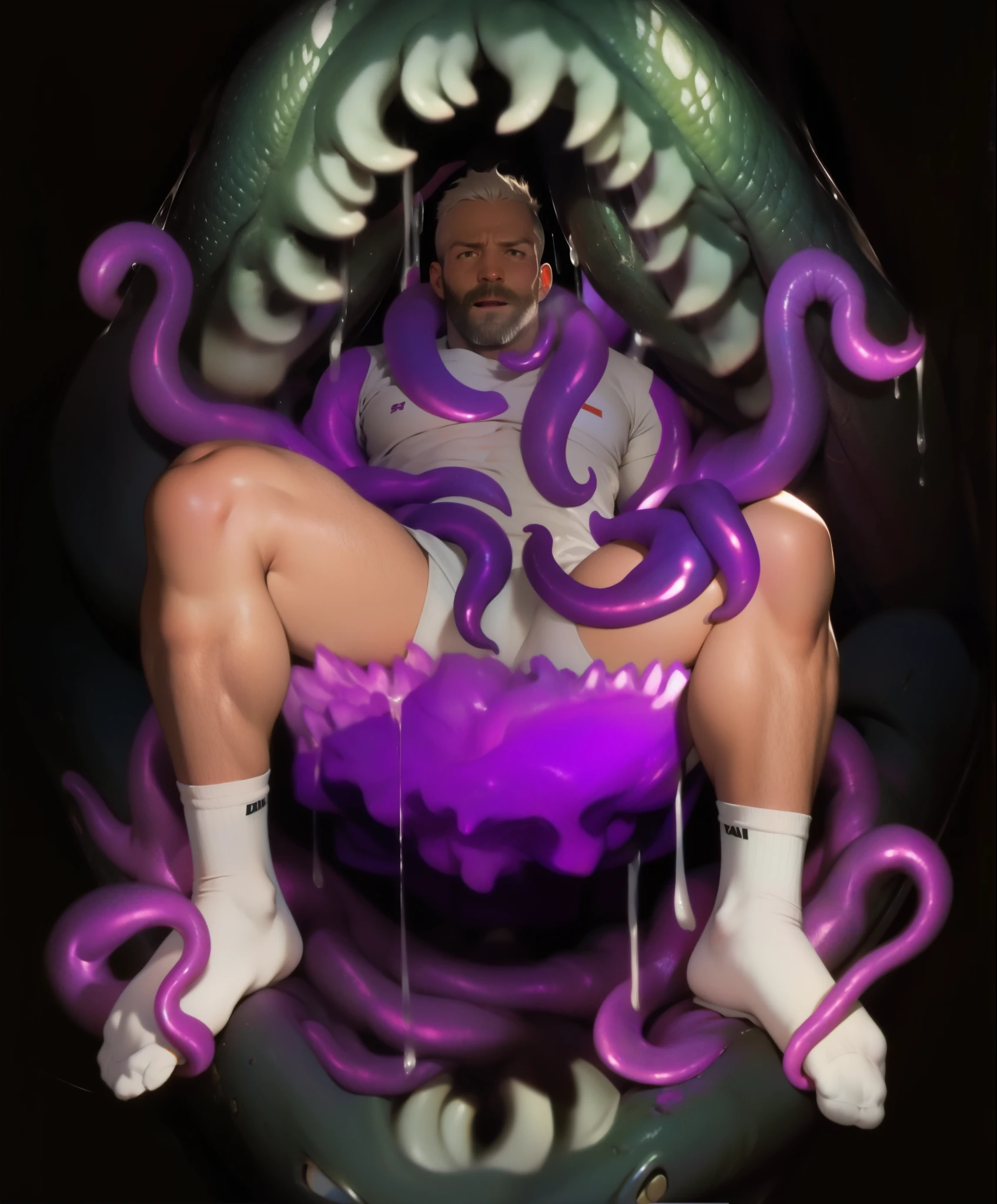 male white 40yo hairy hiker daddy being swallowed worm slug mouth and is being digested alive with pleasure he is yelling in pleasure while becoming sexual food to his predator, love, monster, plant, interspecies, vore, wet, digestion, inside creature, beard, being swallowed, from above, coil, soccer player, underwear, yellow soccer team colors, dilf, excessive cum, mucus, being swallowed, tattoos, bro, he is being engulfed by a mouth, white socks, claws, dirty sweaty socks, sweaty, wet, cum all over body, hairy body, logo socks, tentacles wrapping body, forest background, hardcore vore, digestive acids, maw, muscular athletic body, no arms, no hands, tentacles