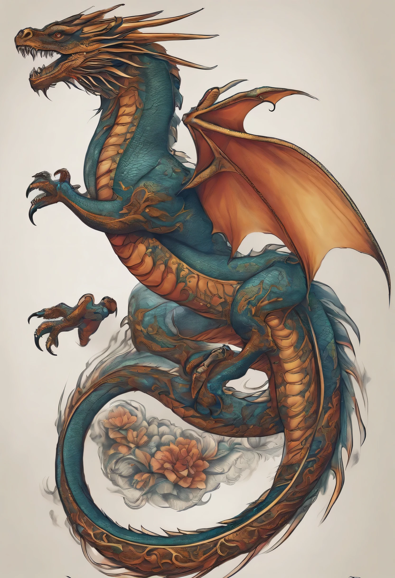 Anatomical style dragon line design for a tattoo.