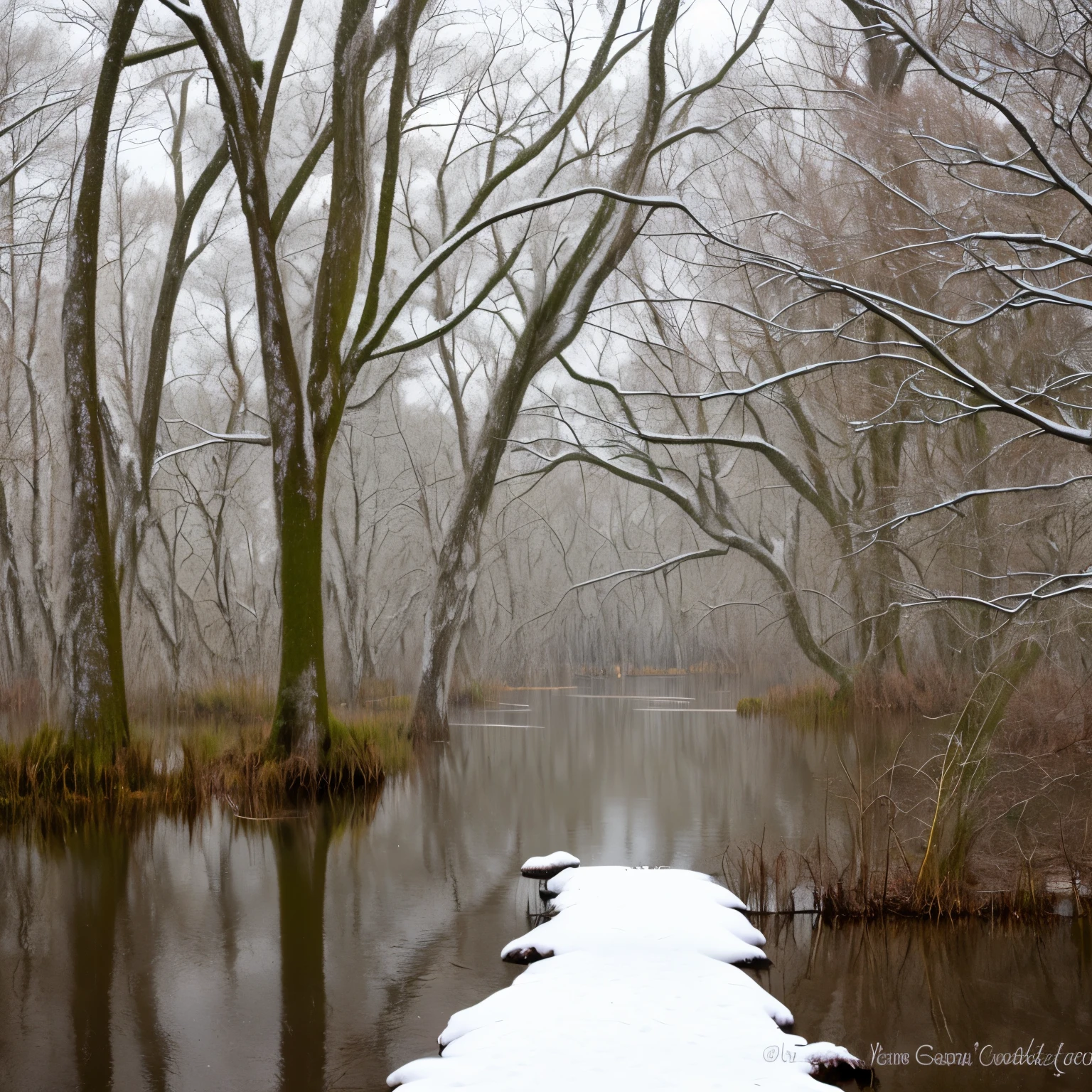 Snowy day in the swamps of Louisana.