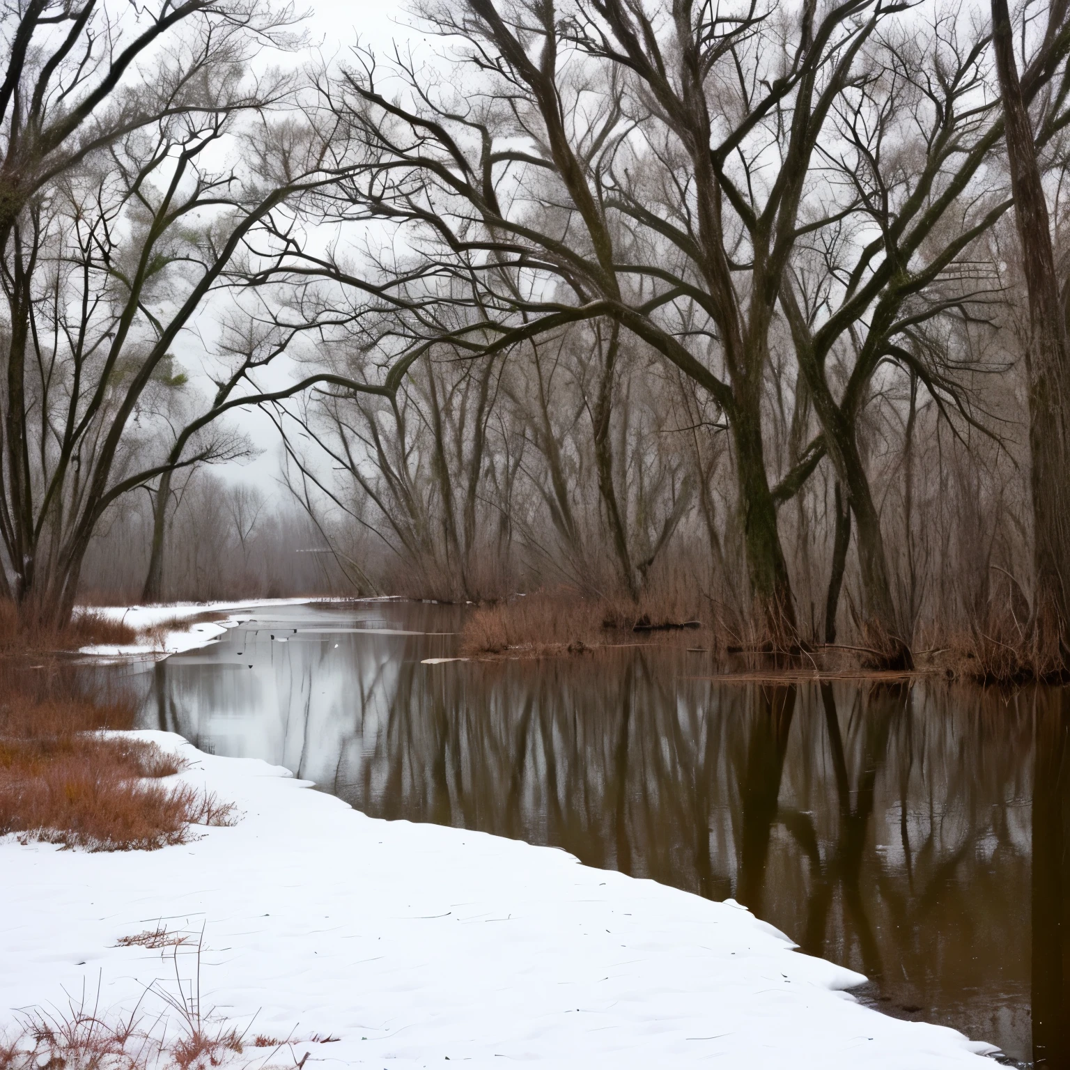 Snowy day in the swamps of Louisana. 