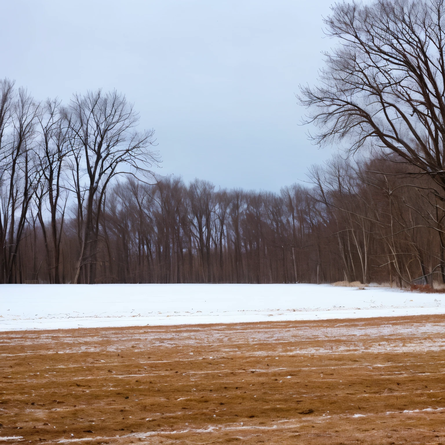 Northern New York field during winter. Snow falling.