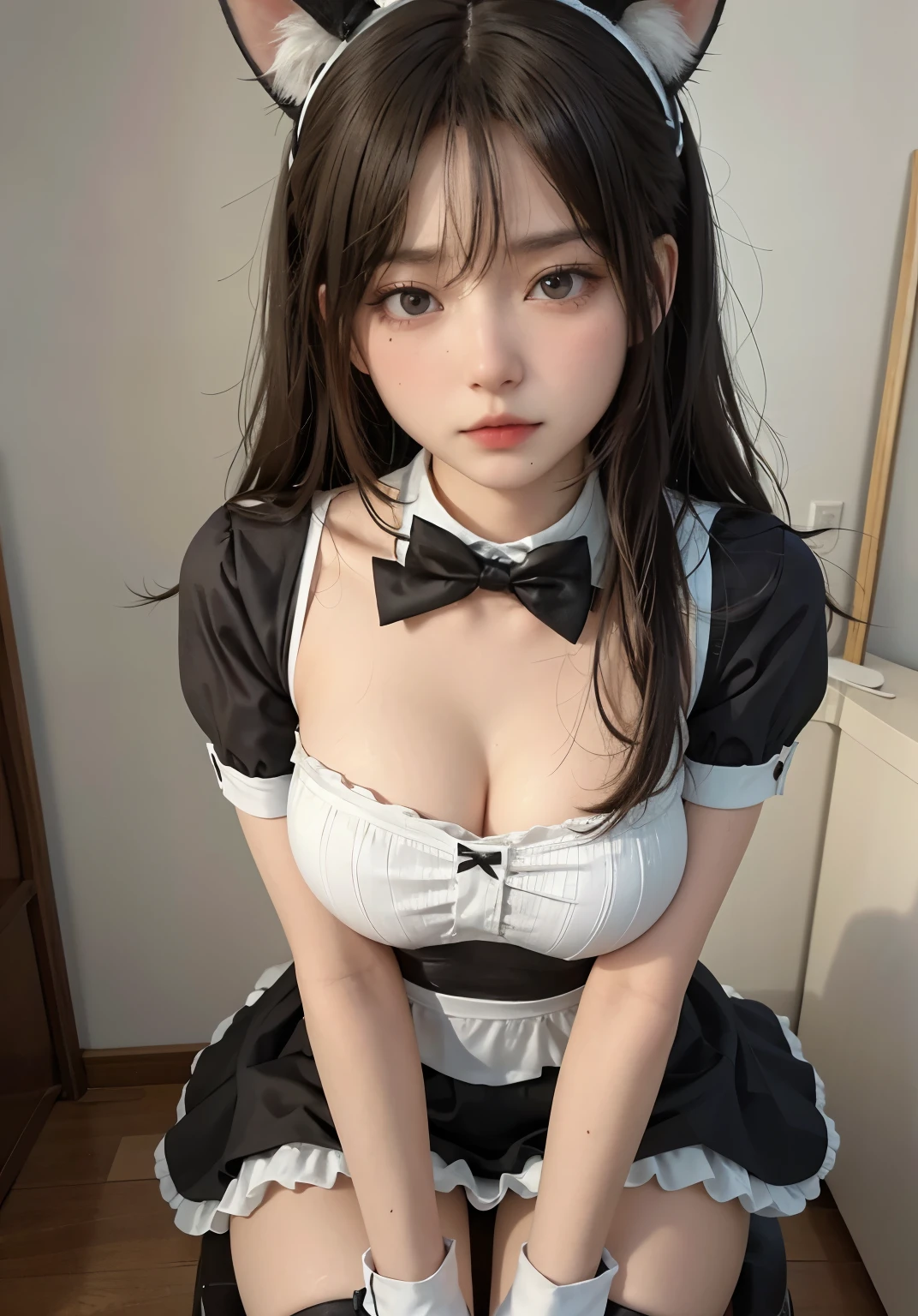 big deal ,丰满的cat ears,,livestock,Thigh width,Lopp,,白色maid outfit,japanese lady,lovely maid,cat ears的女人,harness,Kangjie,realistically,emphasize,top quality,masterpiece,1 girl 1 girl,curls,Pale complexion,cat ears,cat eyeball,thick eyebrows,thick lips,There is a scar on the right eye,freckle,,small waist,Thigh width,thigh gap,,maid outfit,,,big dealboobediuml breasts,Legs sweat,,,best quality,masterpiece,ultra high resolution,(Fidelity:1 girl.4 pieces),original photo,1 a girl a girl,Mature,,Light,moody,Innocent