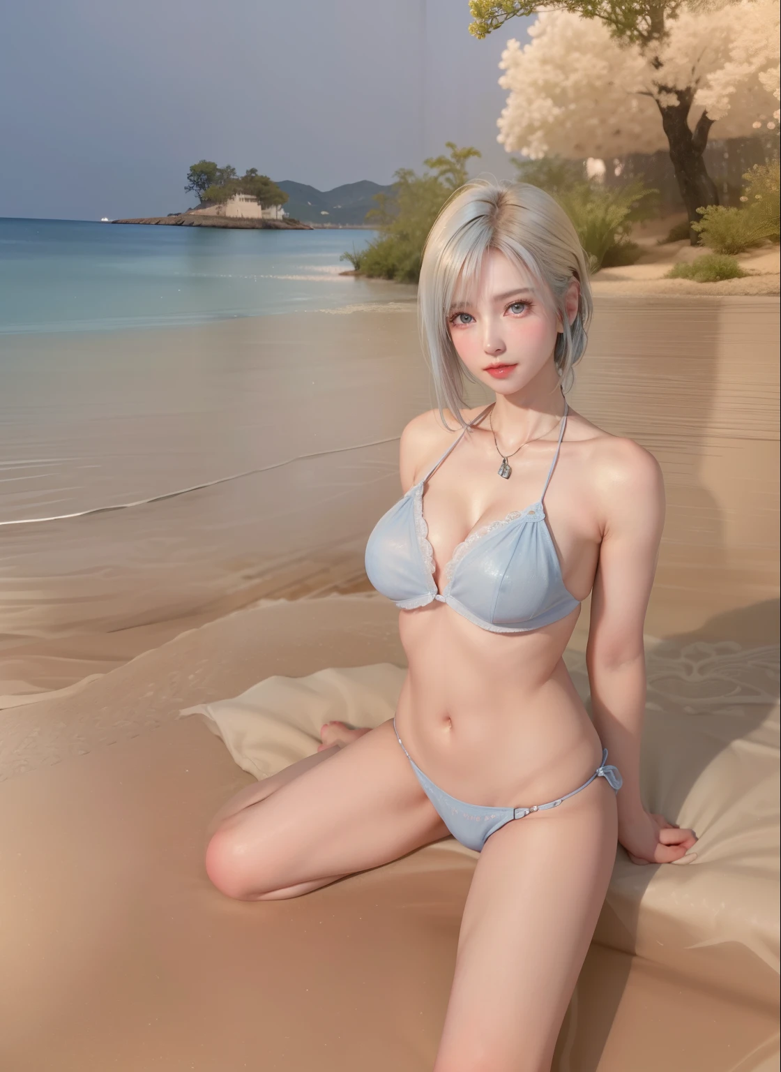 Beautiful big breasts, (bokeh), indoors, detailed luxury living room, gentle and charming beautiful goddess, Korean(kpop-idol), solo, smooth skin, necklace, (blue navy hair, blue eyes, short hair), oval face, double eyelids, smart, good hands, good feet, Natural, (from below angle), (glossy skin:1.05), ((low angle)), Perfect figure, (k, UHD, RAW photo, best quality, masterpiece:1.4), (realistic, photo-realistic:1.37), ultra high res, photon mapping, radiosity, physically-based rendering, professional soft lighting