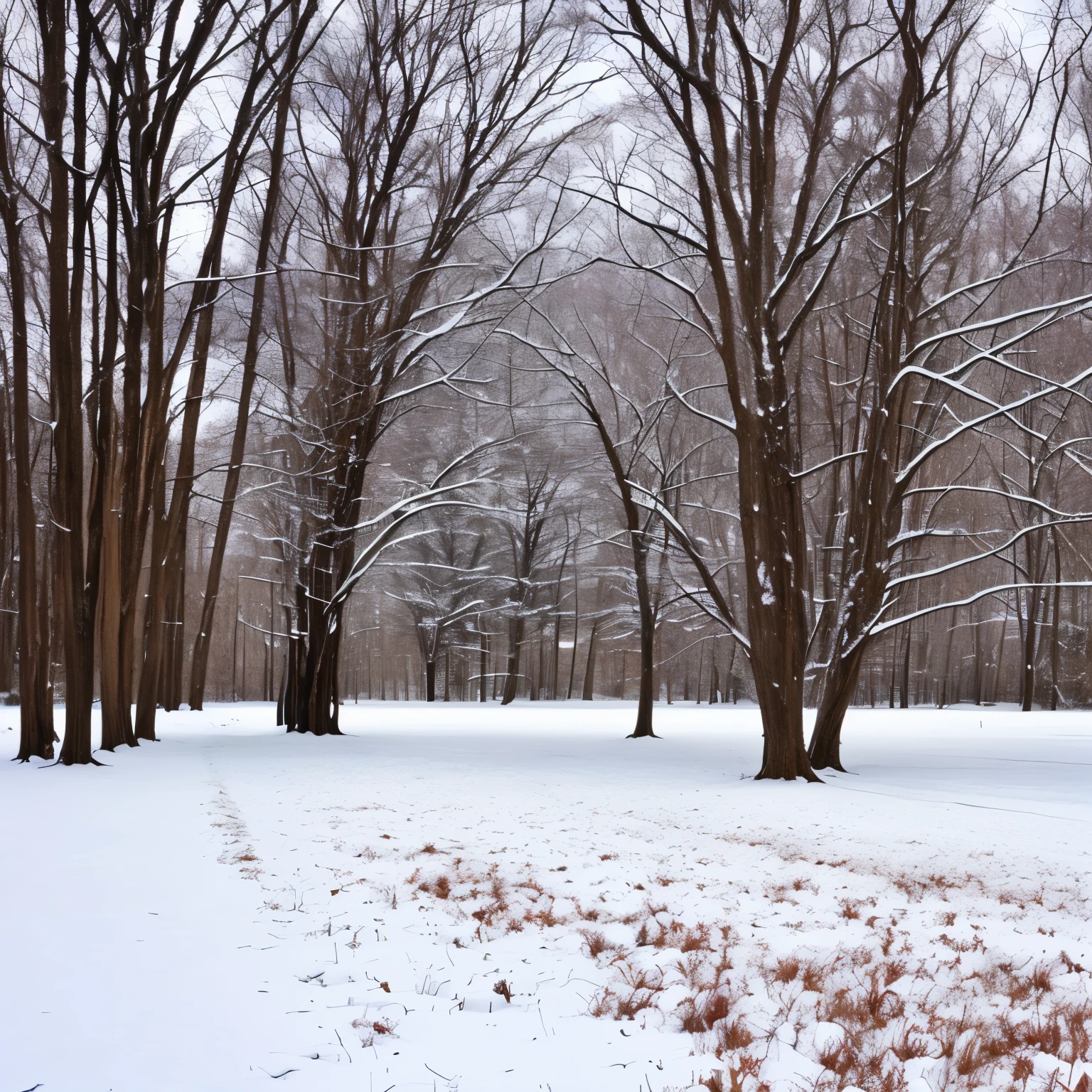 Northern New York field during winter. Snowing.