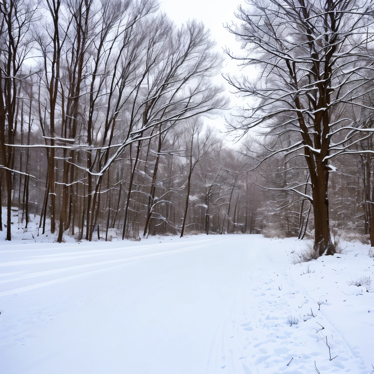 Northern New York field during winter. Snow falling.