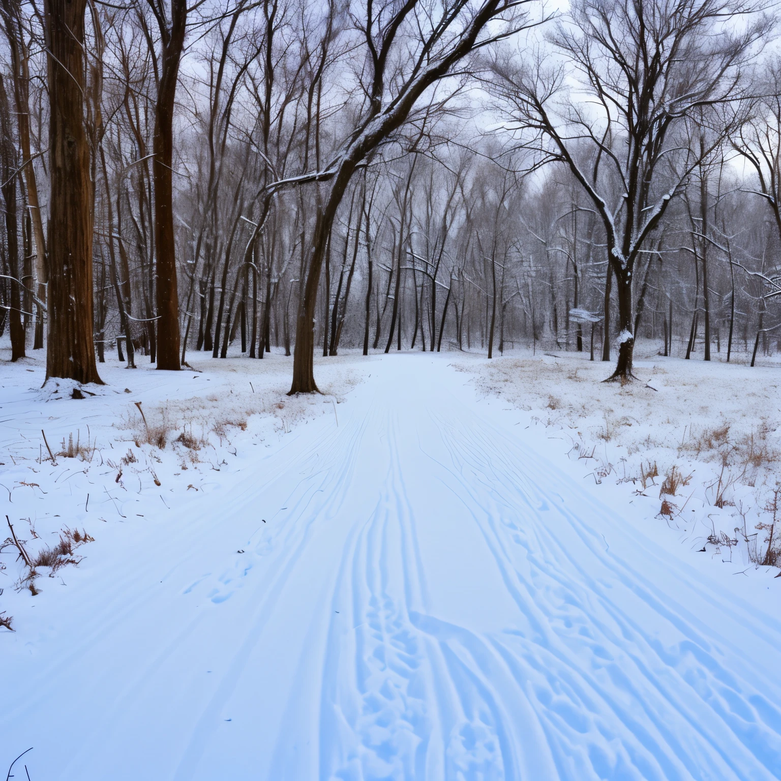 Northern New York field during winter. Snow falling.