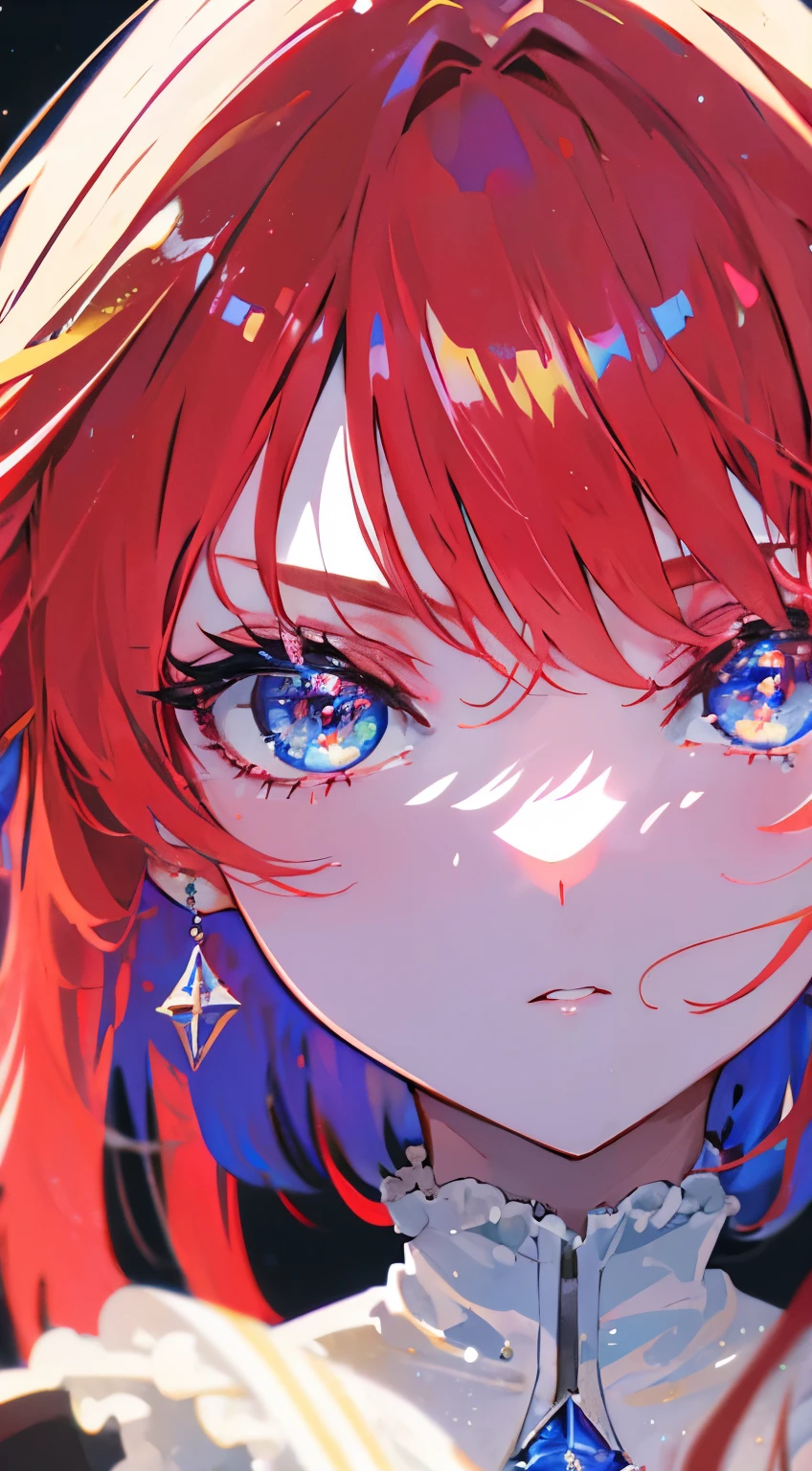 (Arte de alta calidad,anime,Ultra detallado),(La mejor calidad,4k,8k,Altas Resoluciones,Obra maestra:1.2),hermosos labios detallados,Ojos y cara extremadamente detallados,Pelo rojo,ojos brillantes, ojos azules, (Detalle Ojos:1.3), En pie,Paisaje de la ciudad