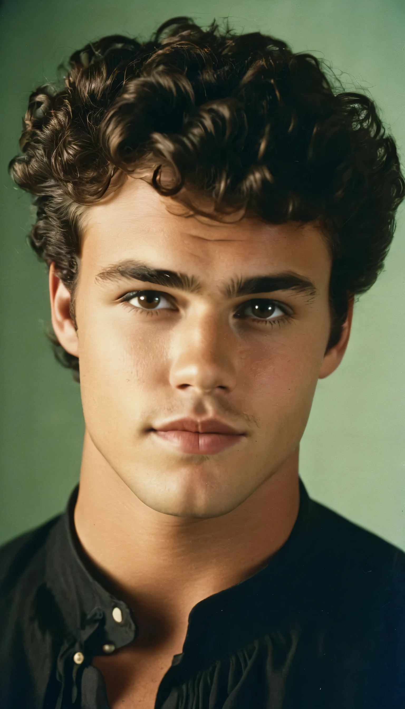 Vintage photo of a young man, 22 years-old, brown-black hair, short curly quiff haircut, brown eyes, caucasian, round face, oval-shaped jawline, beard, bulbous nose, full lips, thick eyebrows, soft features, stocky broad frame, chubby, handsome, resembles a young John C Reilly, (ruffled pirate shirt:1.1), silhouette, backlit, split lighting, half face in shadow, RAW Photograph, dslr, hard lighting, hard shadows, high quality, film grain, Fujifilm XT3, detailed skin with visible pores, insane details, masterpiece, 8k, 35mm photograph, dslr, kodachrome, faded film, desaturated, 35mm photo, grainy, vintage, Kodachrome, Lomography, stained, highly detailed, found footage, close-up shot