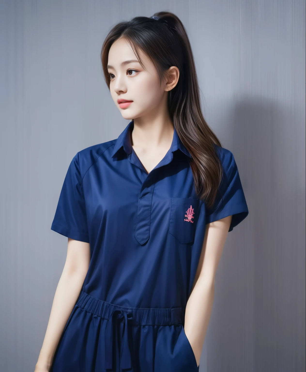(best quality,10,10,height,Masterpiece:1.2),Special details,(realistic,ภาพrealistic,Realistic photos:1.37),1 Cute girl in the kitchen,shiny, ผิวshiny,only,smile softly,BDclothelue shirt:1.3)),short sleeve,shirt, กางเกงขาlong.,(navy_long_track pants:1.1), ((Kitchen Background)),Dynamic angle,excited,Face focus,dynamic poses,from behind,focus on ass,Masterpiece, best quality, ultra realistic, Too many details, 8k resolution, raw photos, Sharp focus, ((Navy blue shirt:1.1)), short sleeve, เส้นทางlong, perfect body, 2 mature women, 18 years old, Cinema-grade lighting system,blue sweatpants,shirtผ้าออกกำลังกาย,correct anatomy,perfect body, correct body, Sharp face, correct bodyทางกายวิภาค, full body, realistic gestures, long-haired, realistic poses,Wear long shorts...........................,ช่วงขาlong,Good shape,carved girl, Slender figure, model, Good shape, beautiful body,blue sweatpants, two girls kissing