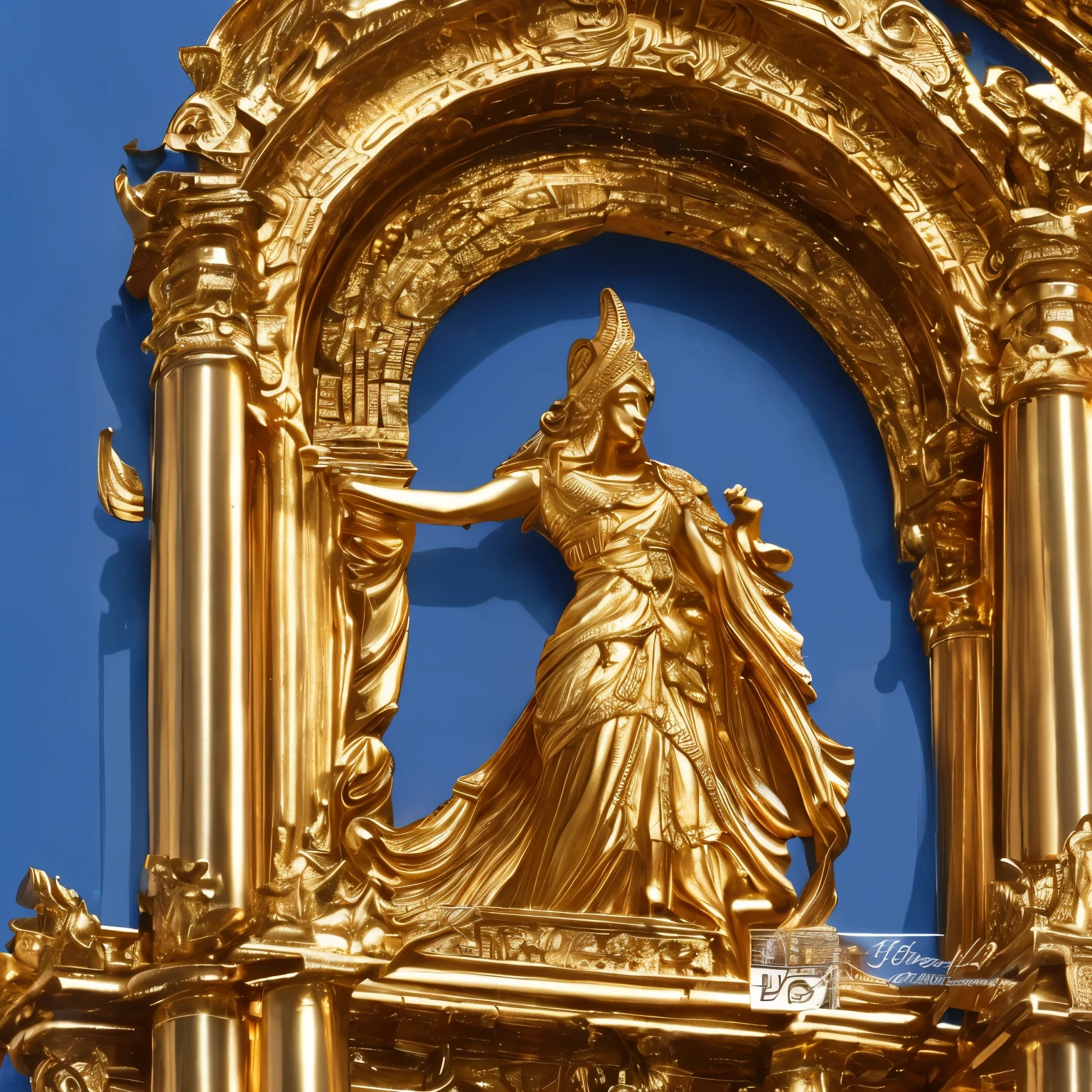 Athena goddess, luxuria Hotel logo, brasao(best quality,4k,8k,highres,masterpiece:1.2),ultra-detailed,(realistic,photorealistic,photo-realistic:1.37), luxurious acrylic painting, gold decor, majestic architecture, intricate details, vibrant colors, soft lighting, classical artwork style