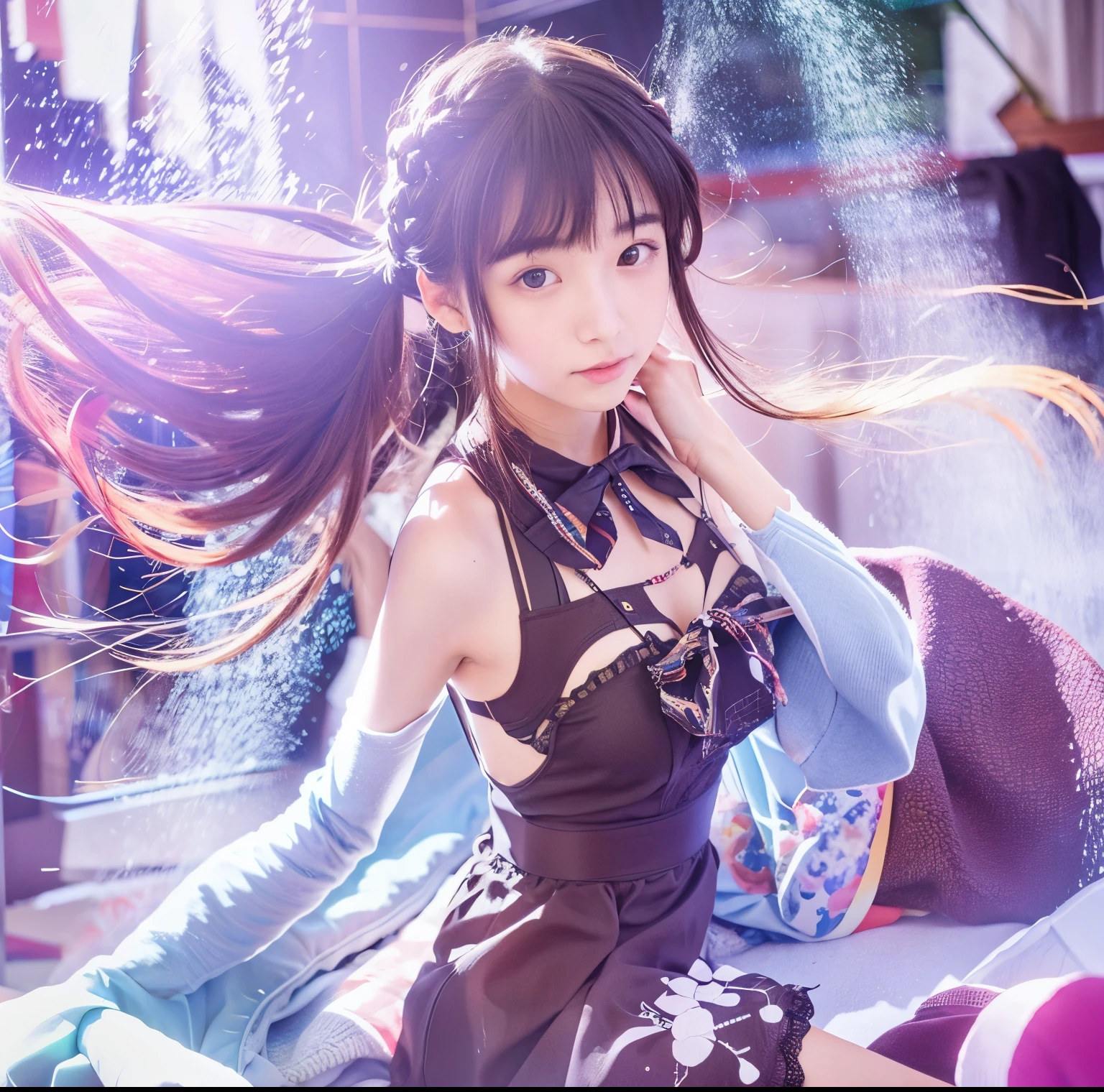 1girl,legs,a girl at building,(((building))), braided bangs,braided ponytail,(solo:1.2),apron,thick thighs,side-tie panties, balck hair, yo,looking at viewer, sunlight,hanfu,