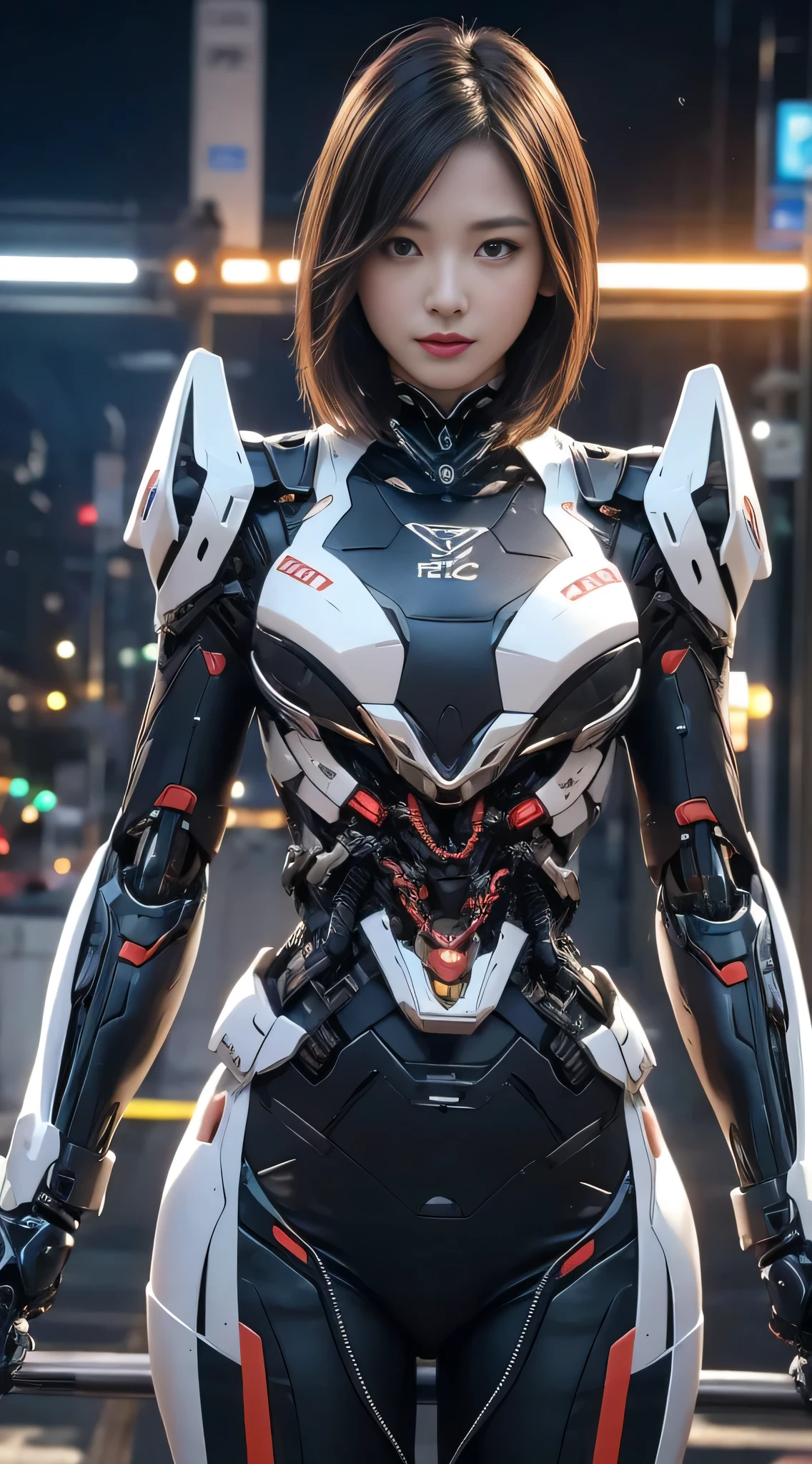 (1 Mechanical Girl)、top-quality、masterpiece、超A high resolution、(Photorealsitic:1.4)、Raw photo、1 girl、Shooting that shows the whole body、Fighting pose with a glowing sword、Golden hair、glowy skin、(((1 Mechanical Girl)))、(LED Lamp Mechanical Helmet)、(Small LED)、((super realistic details))、portlate、globalillumination、Shadow、octan render、8K、ultrasharp、Colossal 、Raw skin exposed in the cleavage、metals、Details of complex ornaments、Japan details、highly intricate detail、Realistic light、CGSoation Trends、Red Eyes、Eyes shining towards the camera、Mechanical marginal blood vessels connected to neon details tubes Mechanical vertebrae attached to back、mechanical cervical attaching to neck、(Wires and cables connecting to the head)、Gundam、Small LED、,Mechanical thighs、Toostock、Textured skin, Super Detail, high details, High quality, Best Quality, hight resolution, 1080p, hard disk, Beautiful,(War Machine),beautiful cyborg woman,Mecha Cyborg Girl,Battle Mode,Girl with a Mecha Body,She wears a futuristic war machine weapon mech,Fulll body Shot