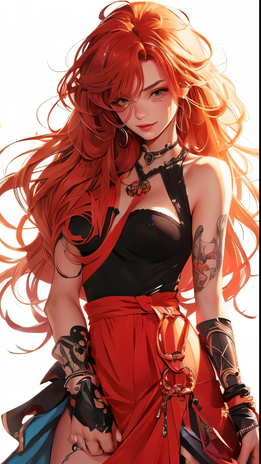 Young girl (18-22 years old) with red hair and tattoos posing for a picture, detailed character, detailed portrait girl, style character; full body art, style illustration, clean detailed style, styled, red haired girl, girl with long hair, style portrait, red hair girl, clean detailed , girl character