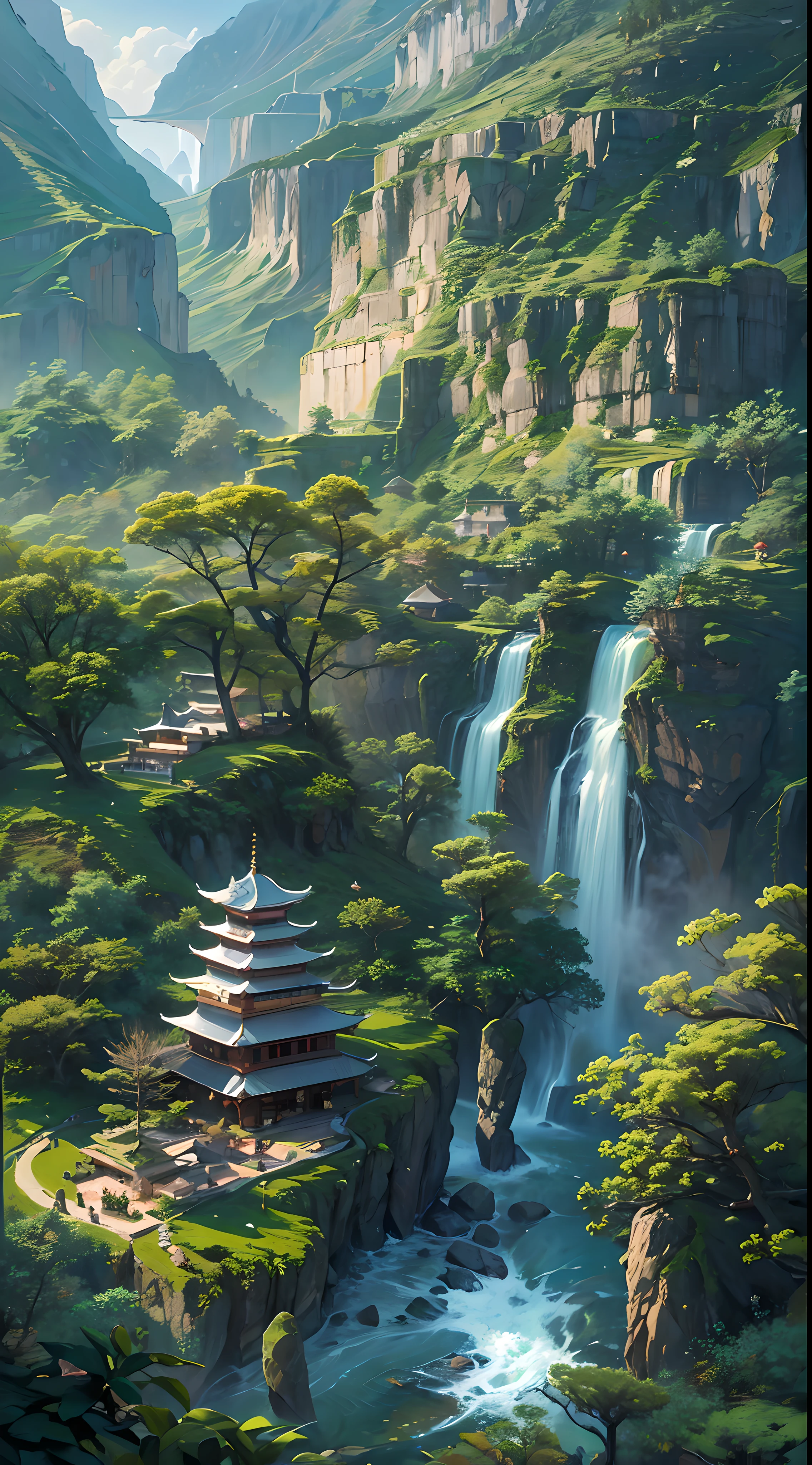 a masterpiece of nature，stunning mountain peaks，Deep in the forest、dense，have "emerald sea、cascading waterfalls、Cailin、Xuefeng、Blue-Ice、tibetan love "six beauties，它have这样的声誉 "Fairy tale world"，And because of the diversity of water features, have一种说法是 "Return from Jiuzhaigou without looking at the water"。masterpiece, best quality, Super detailed, best shadow，8K，official art